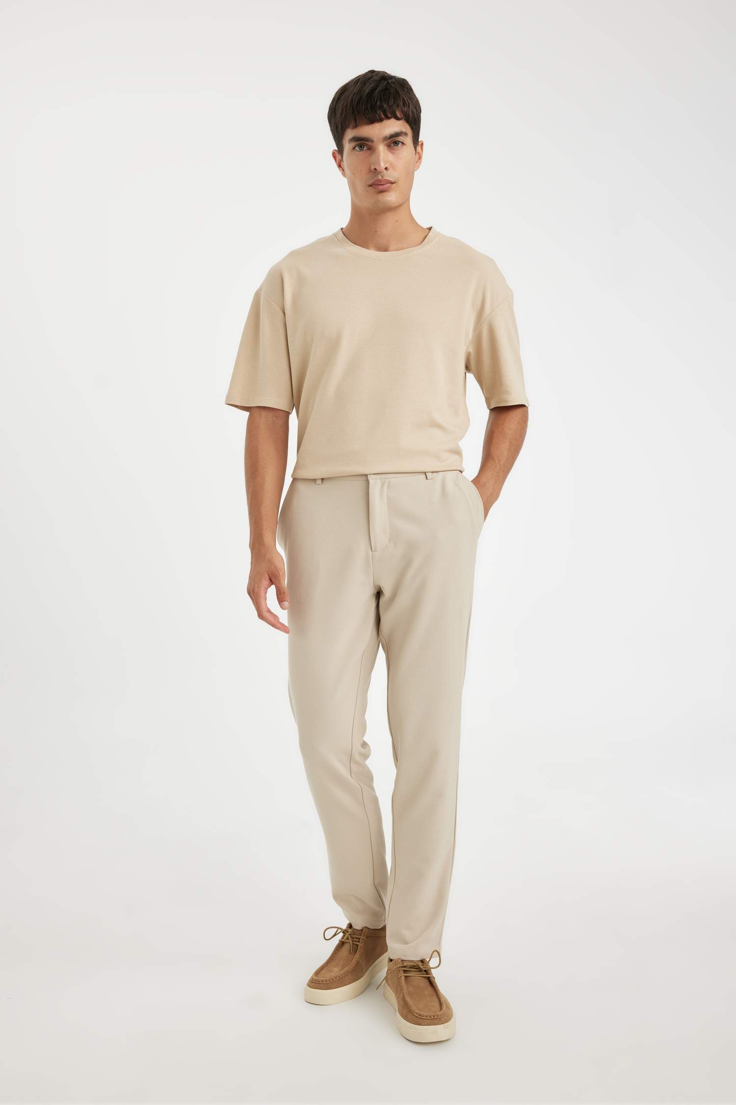 تيشيرت وافل سامبل واسع برقبة مستديرة