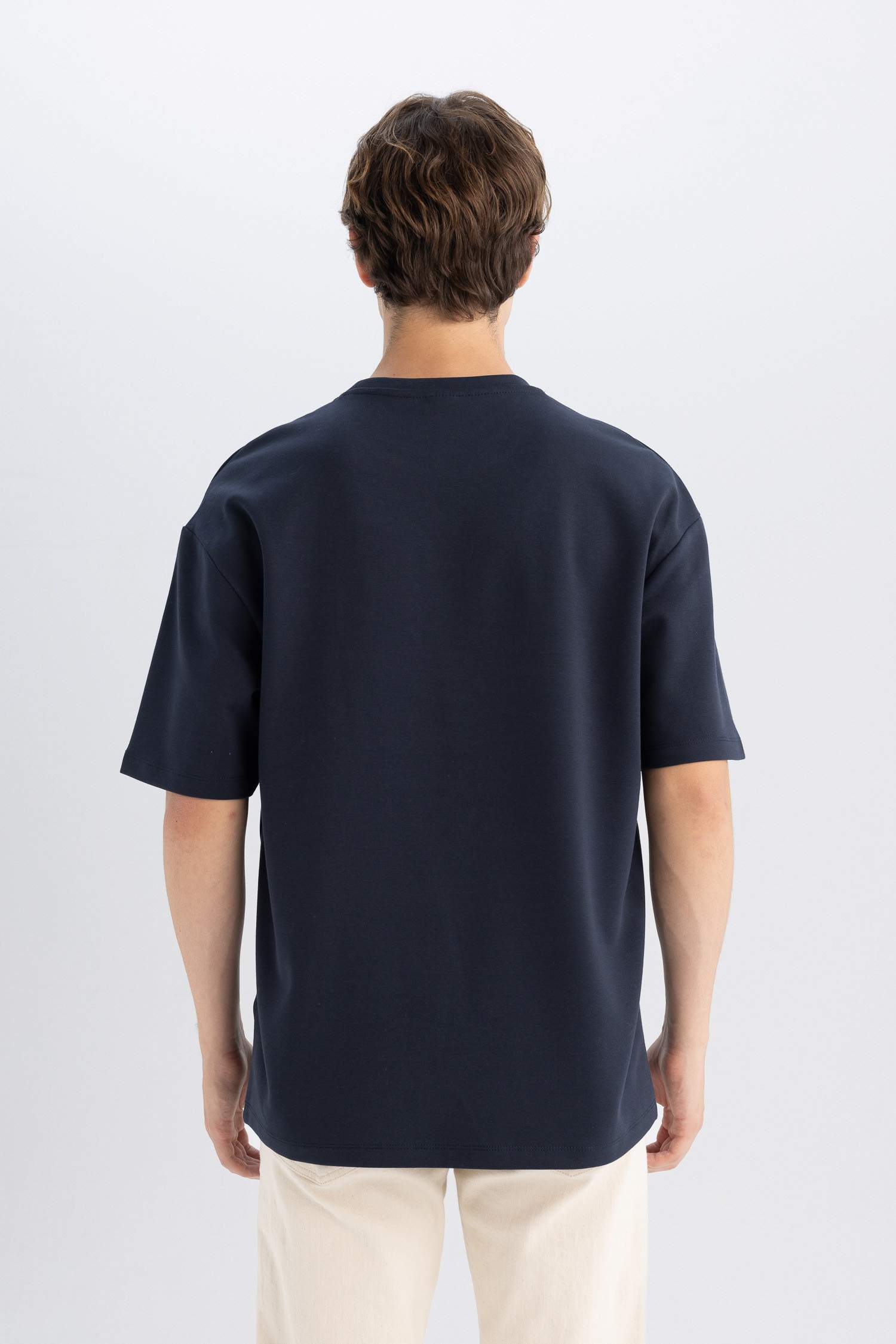 Boxy Fit Bisiklet Yaka Pamuklu Kısa Kollu Basic Düz Ağır Kumaş Tişört