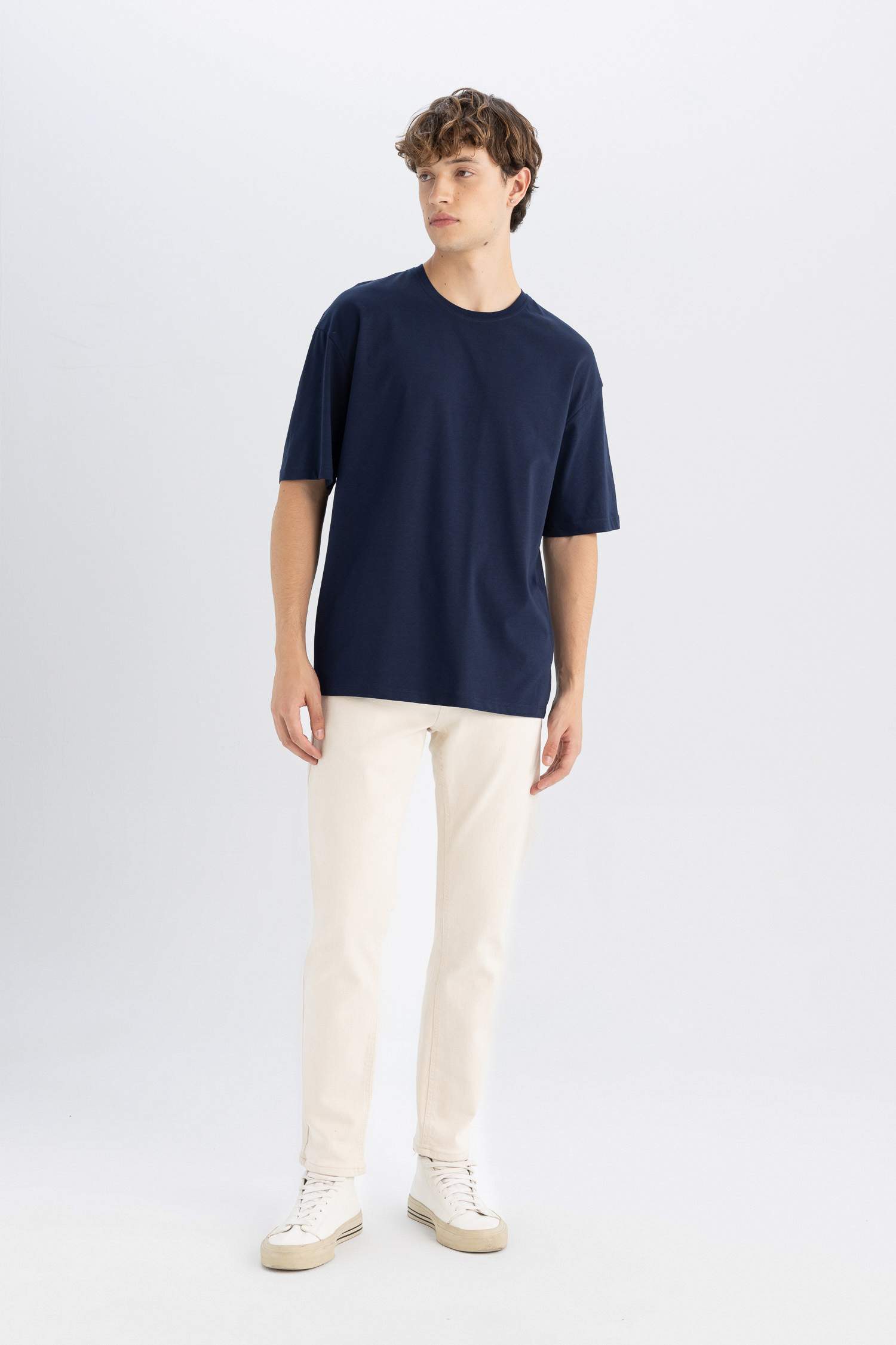 Blue Boxy Fit Cotton Basic T-Shirt