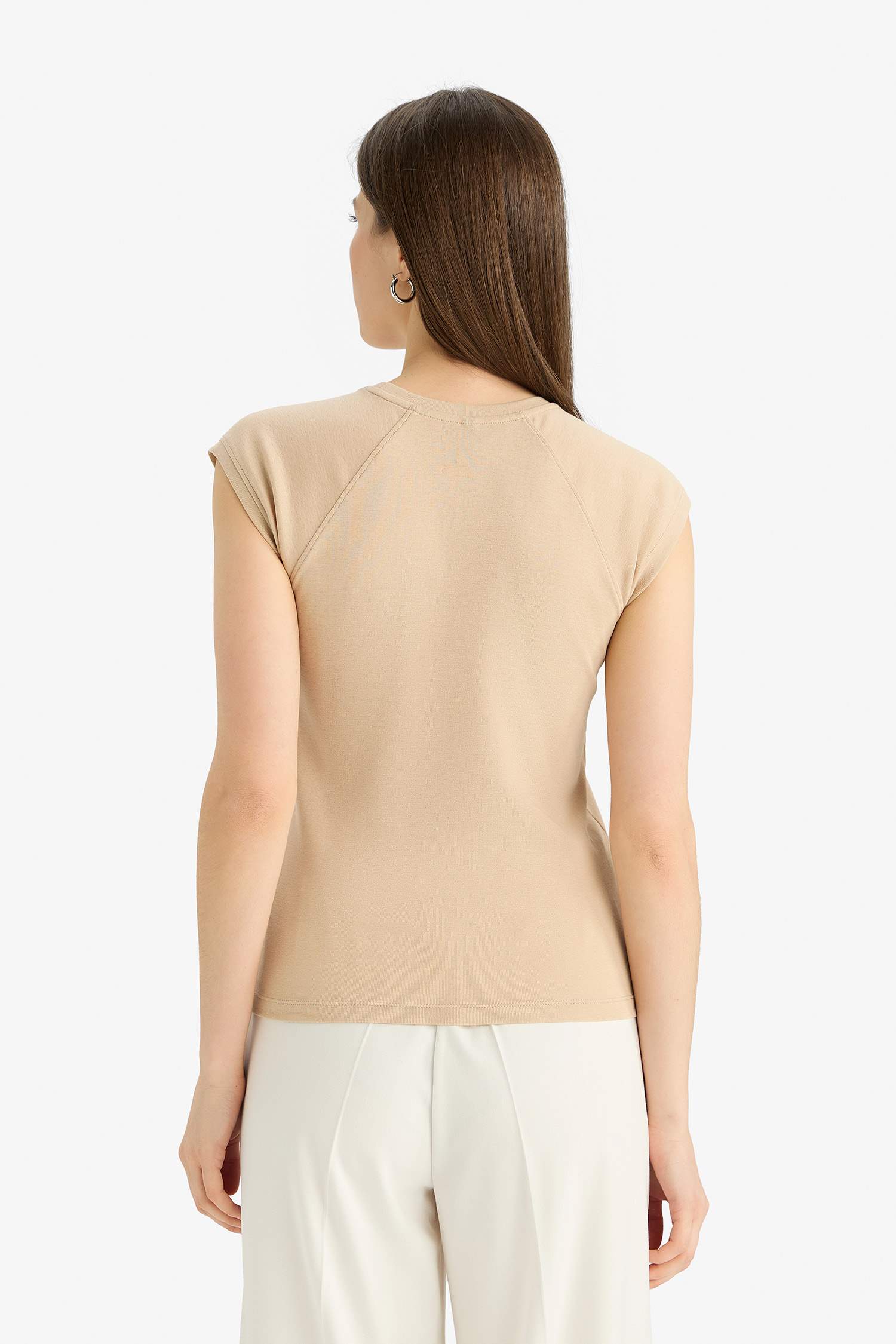 Slim Fit Dar Kesim Bisiklet Yaka Basic Düz Ribana Kısa Kollu Tişört