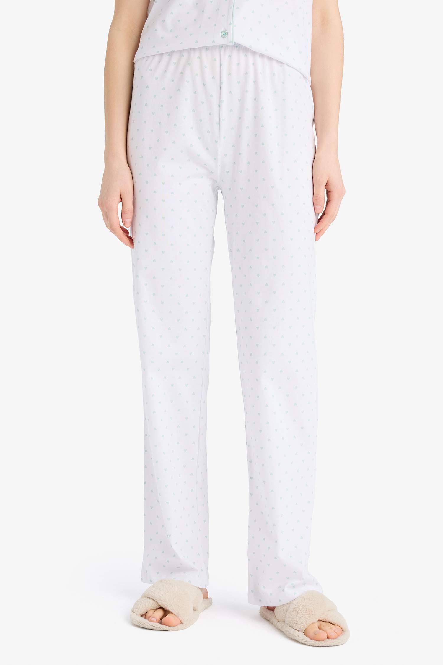 Regular Fit Pijama Takımı Kısa Kollu Üst Beli Lastikli Uzun Alt-Fall in Love