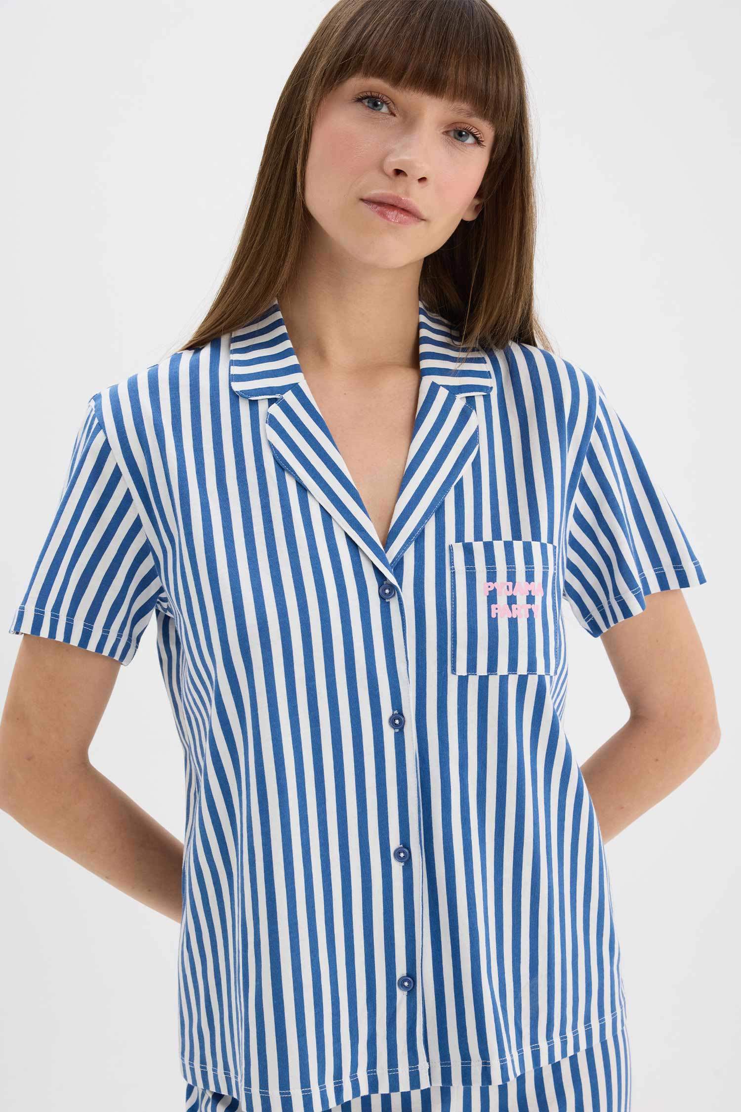 Pijama Takımı Çizgili Kısa Kollu Üst Beli Lastikli Uzun Alt-Fall in Love