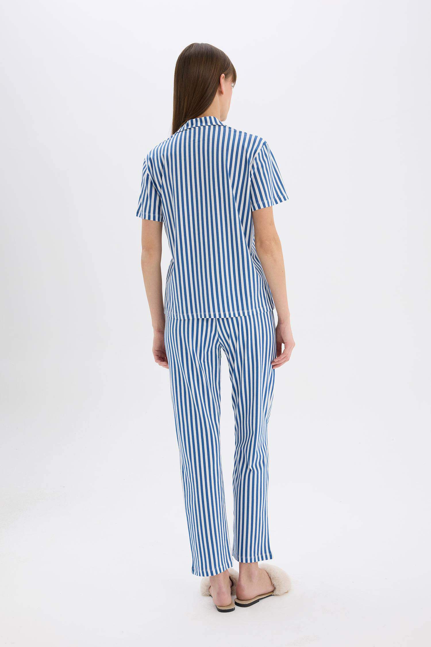 Pijama Takımı Çizgili Kısa Kollu Üst Beli Lastikli Uzun Alt-Fall in Love