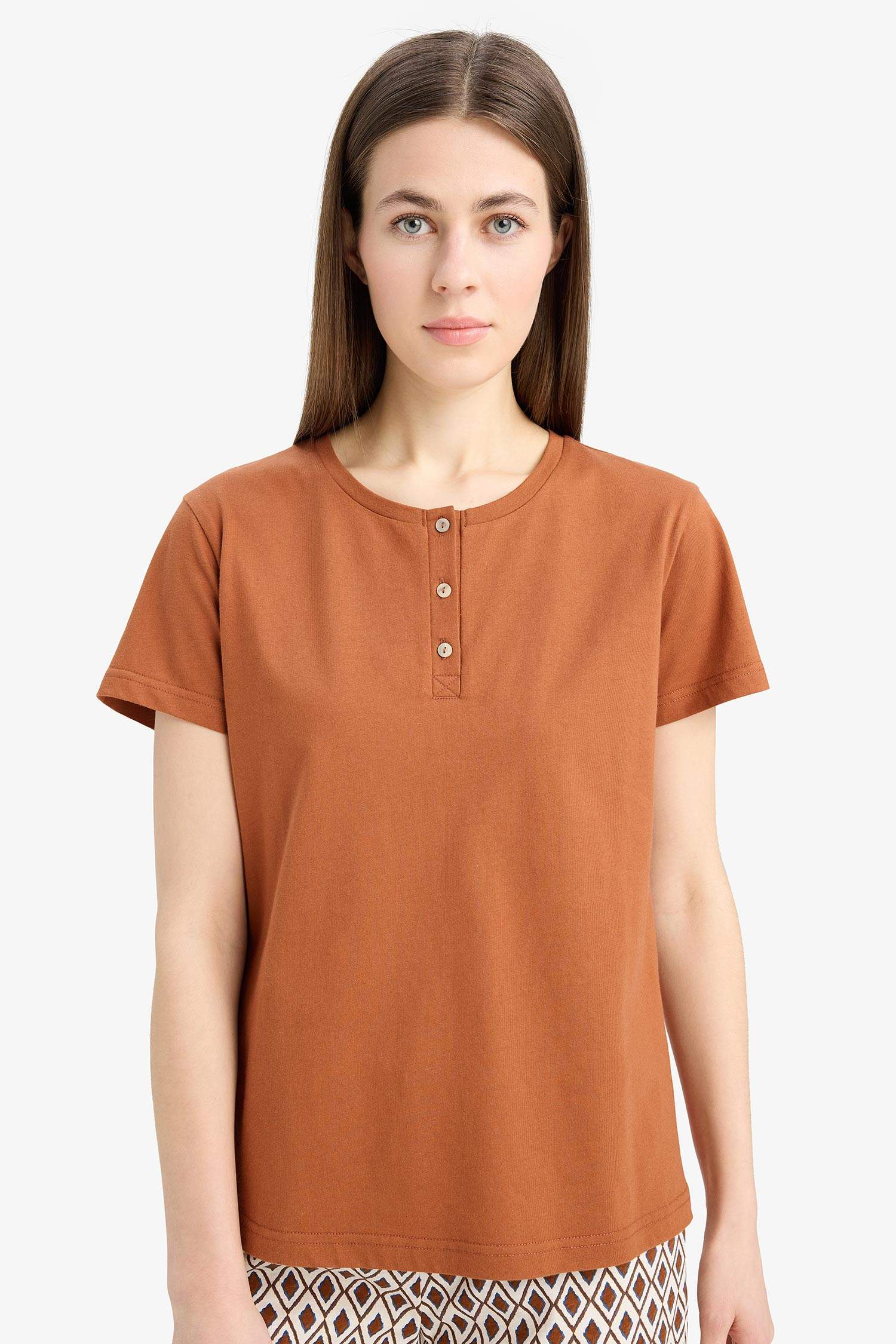 Pijama Takımı Kısa Kollu Üst Beli Lastikli Uzun Alt