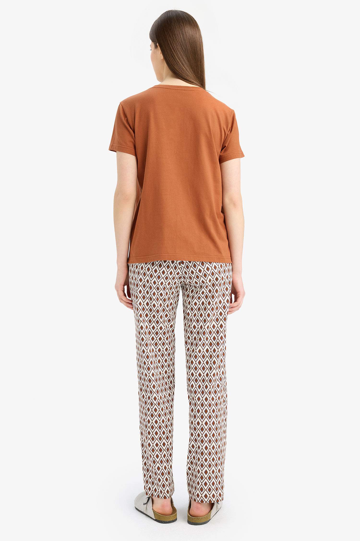 Pijama Takımı Kısa Kollu Üst Beli Lastikli Uzun Alt