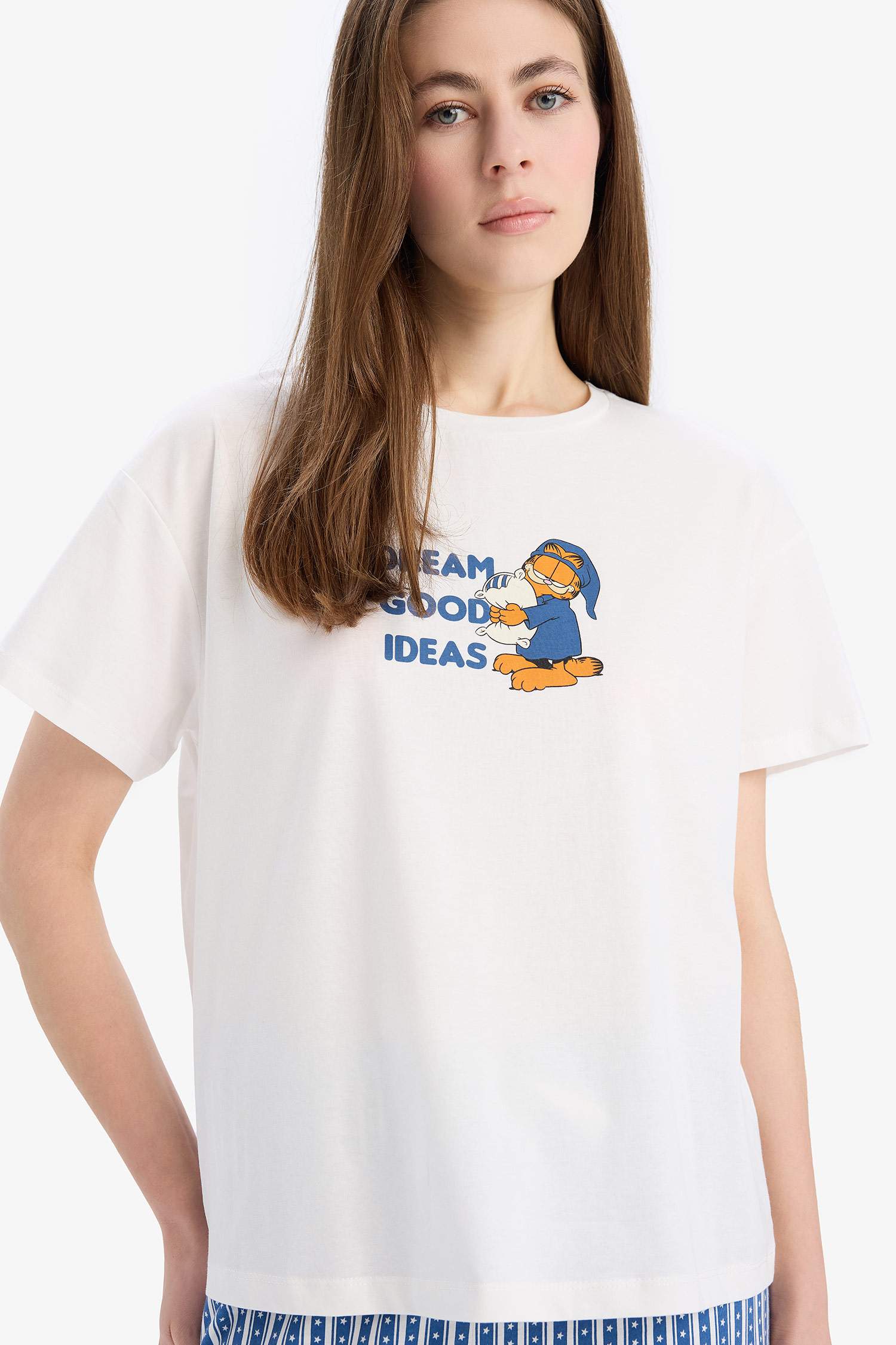 Garfield Pijama Takımı Kısa Kollu Üst Beli Lastikli Uzun Alt