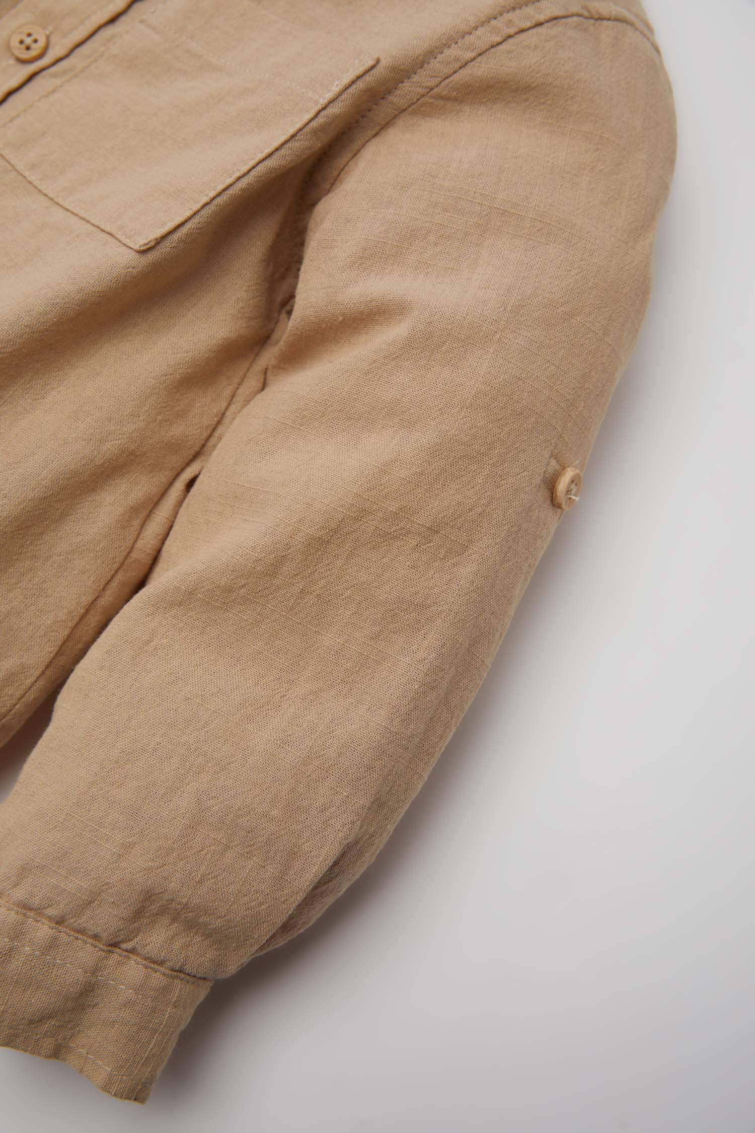 Erkek Bebek Flamlı Poplin Uzun Kollu Basic Düz Gömlek