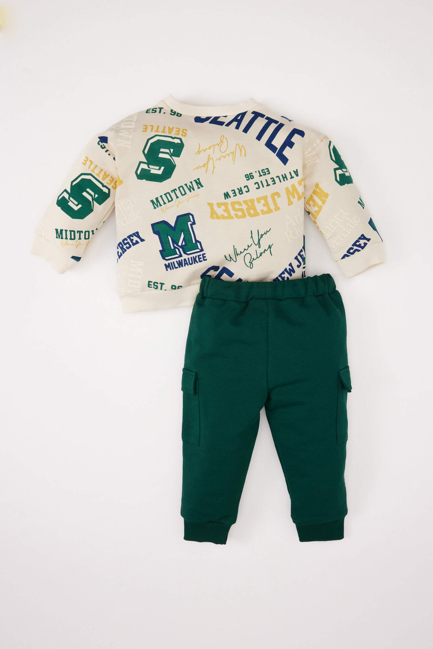 Erkek Bebek 2'li Takım Baskılı Sweatshirt Beli Lastikli Kargo Cepli Eşofman Altı