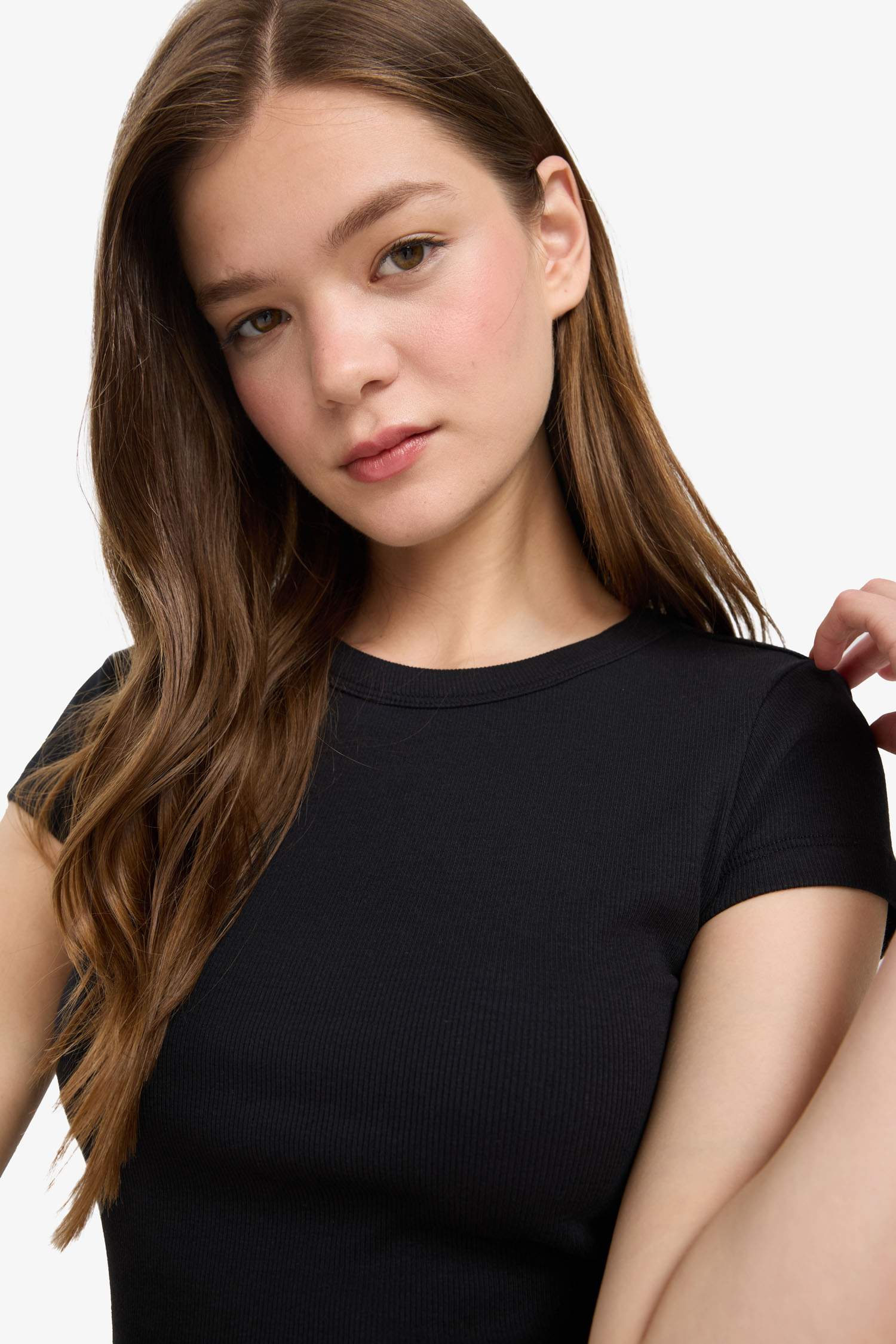 Coool Fitted Basic Düz Fitilli Kaşkorse Kısa Kollu Siyah Tişört