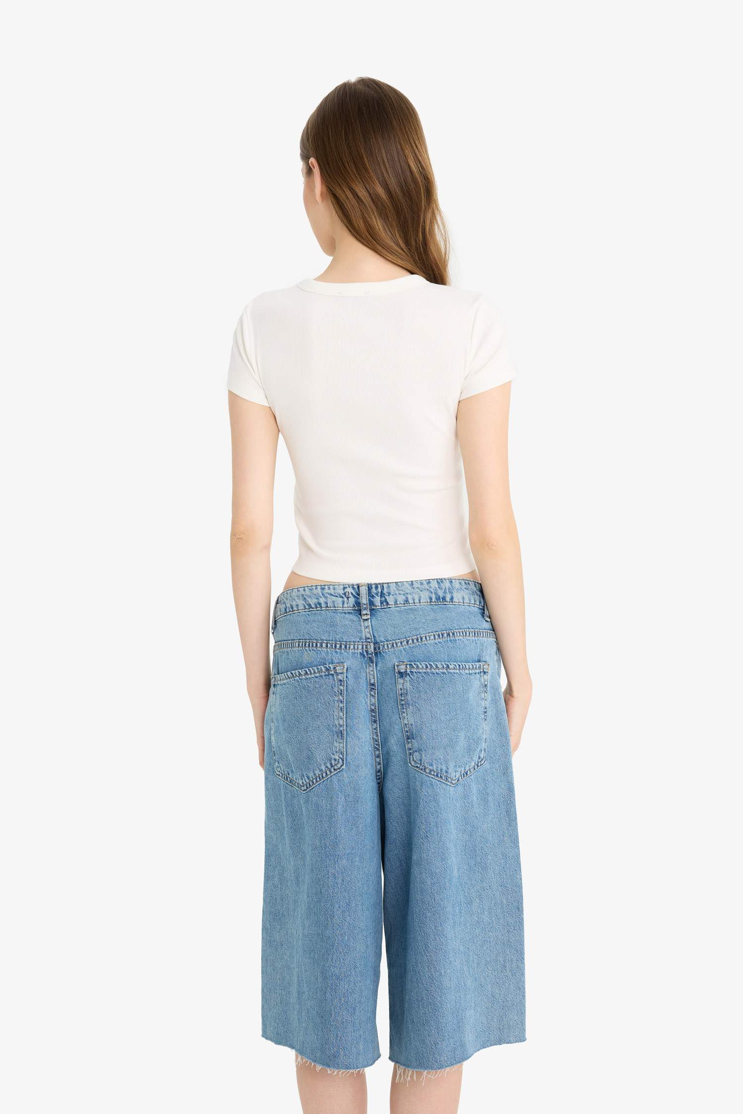 Coool Fitted Bisiklet Yaka Basic Düz Fitilli Kaşkorse Kısa Kollu Beyaz Tişört