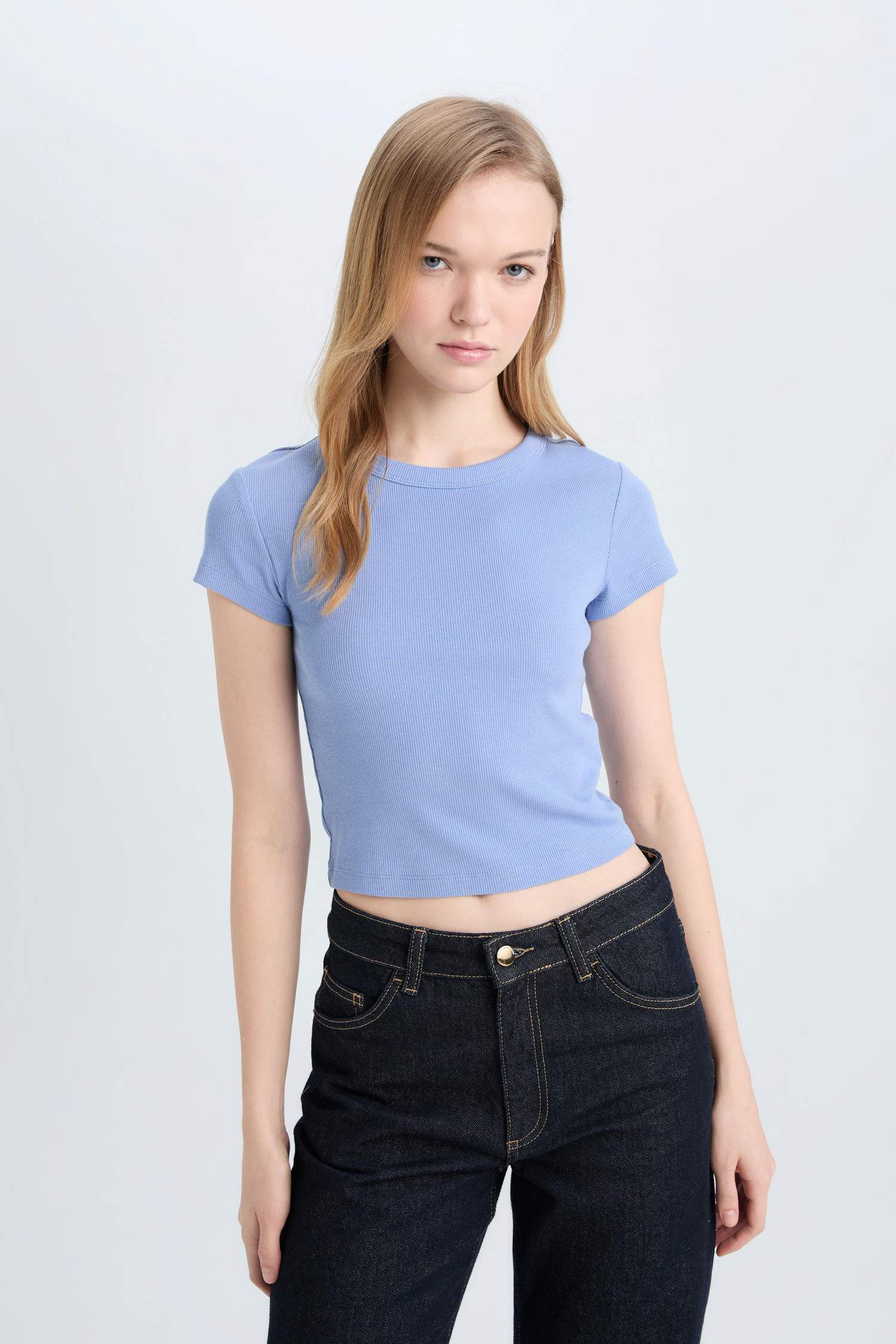 Coool Fitted Basic Düz Fitilli Kaşkorse Kısa Kollu Tişört