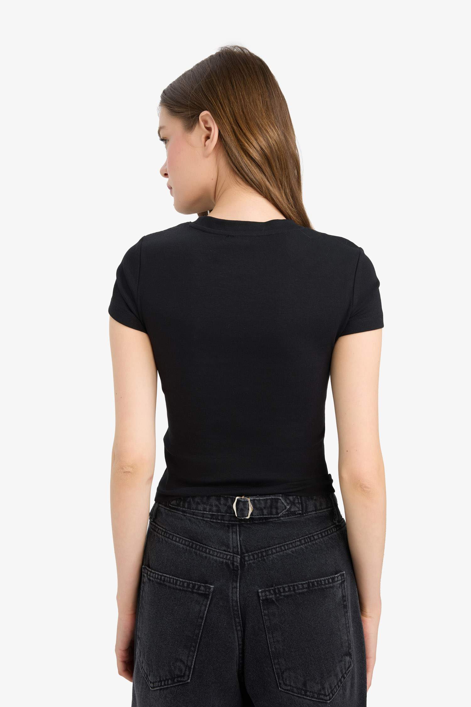 Облегающая ребристая футболка с круглым вырезом и коротким рукавом