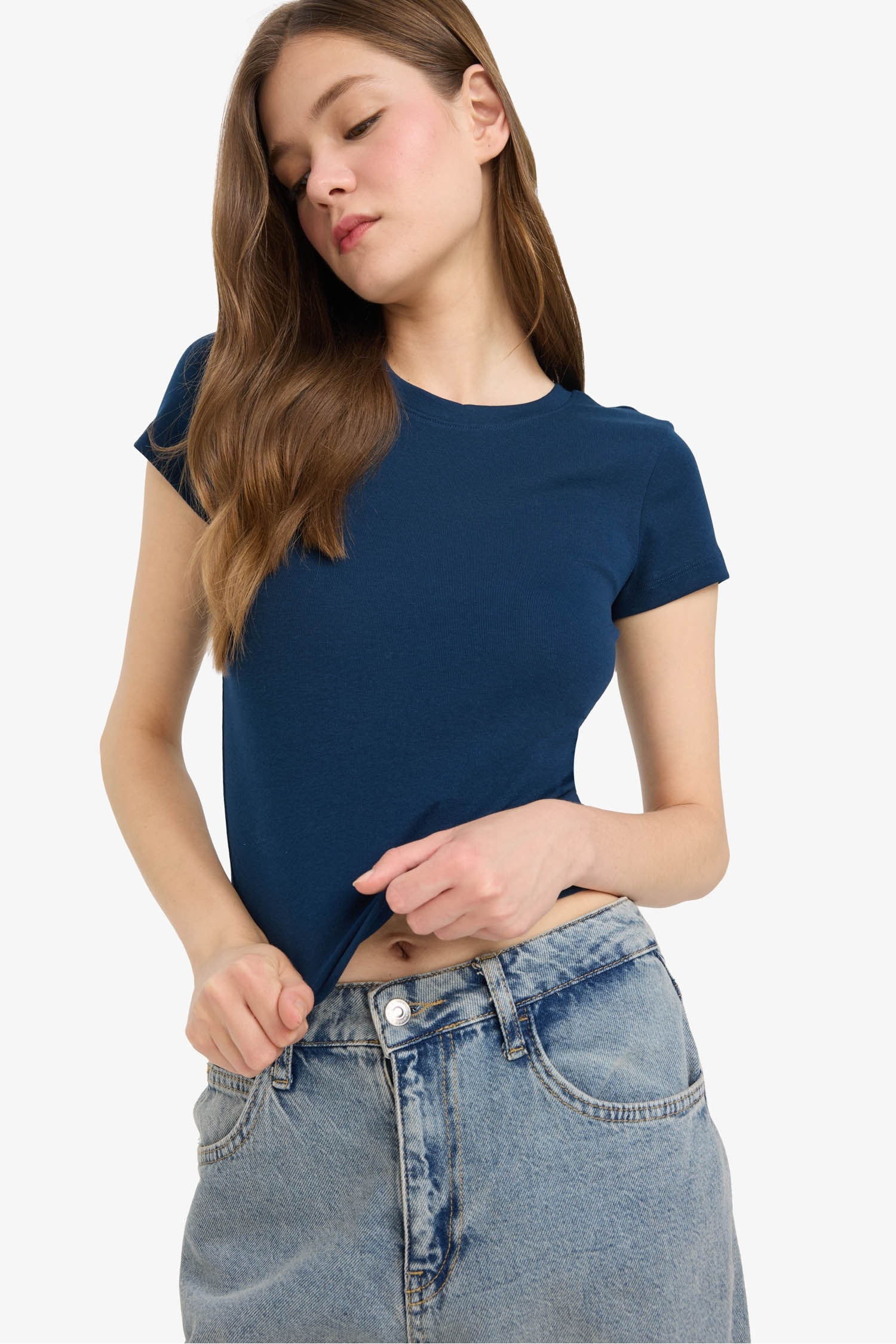 Coool Fitted Bisiklet Yaka Ribana Kısa Kollu Tişört