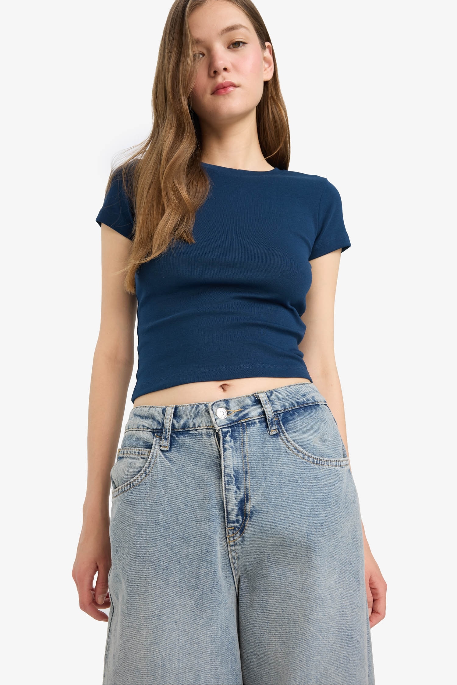 Coool Fitted Bisiklet Yaka Ribana Kısa Kollu Tişört