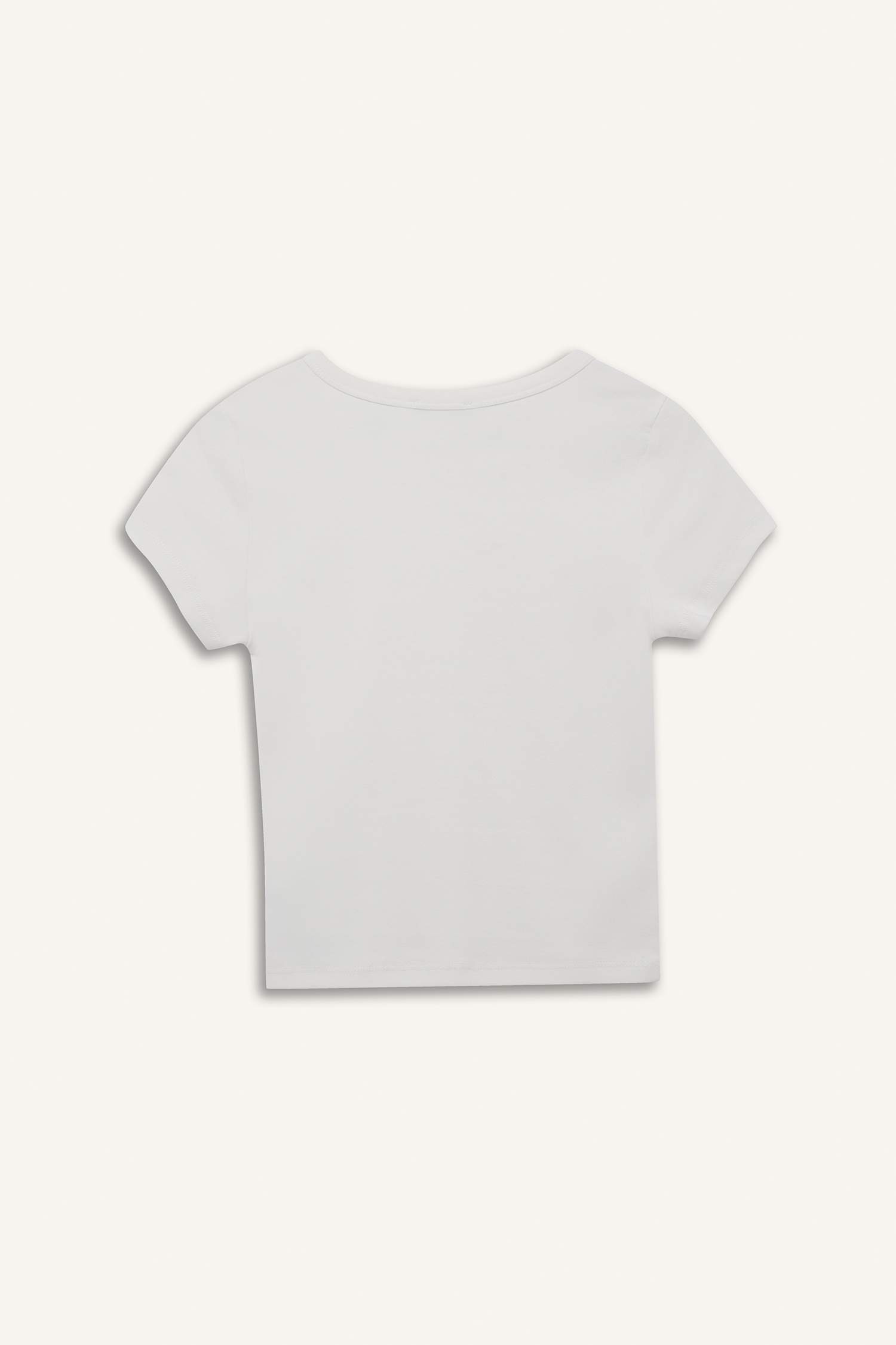 تيشيرت ضيق نص كم عادي برقبة مستديرة