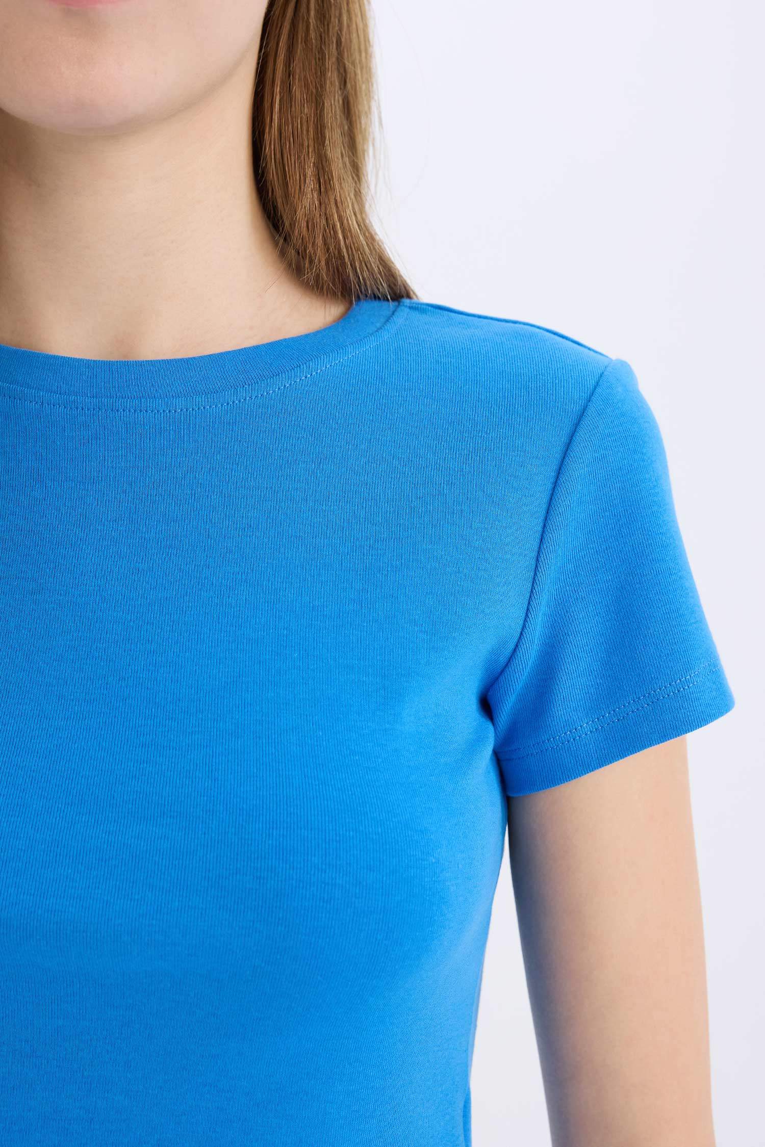 Coool Fitted Bisiklet Yaka Ribana Kısa Kollu Tişört