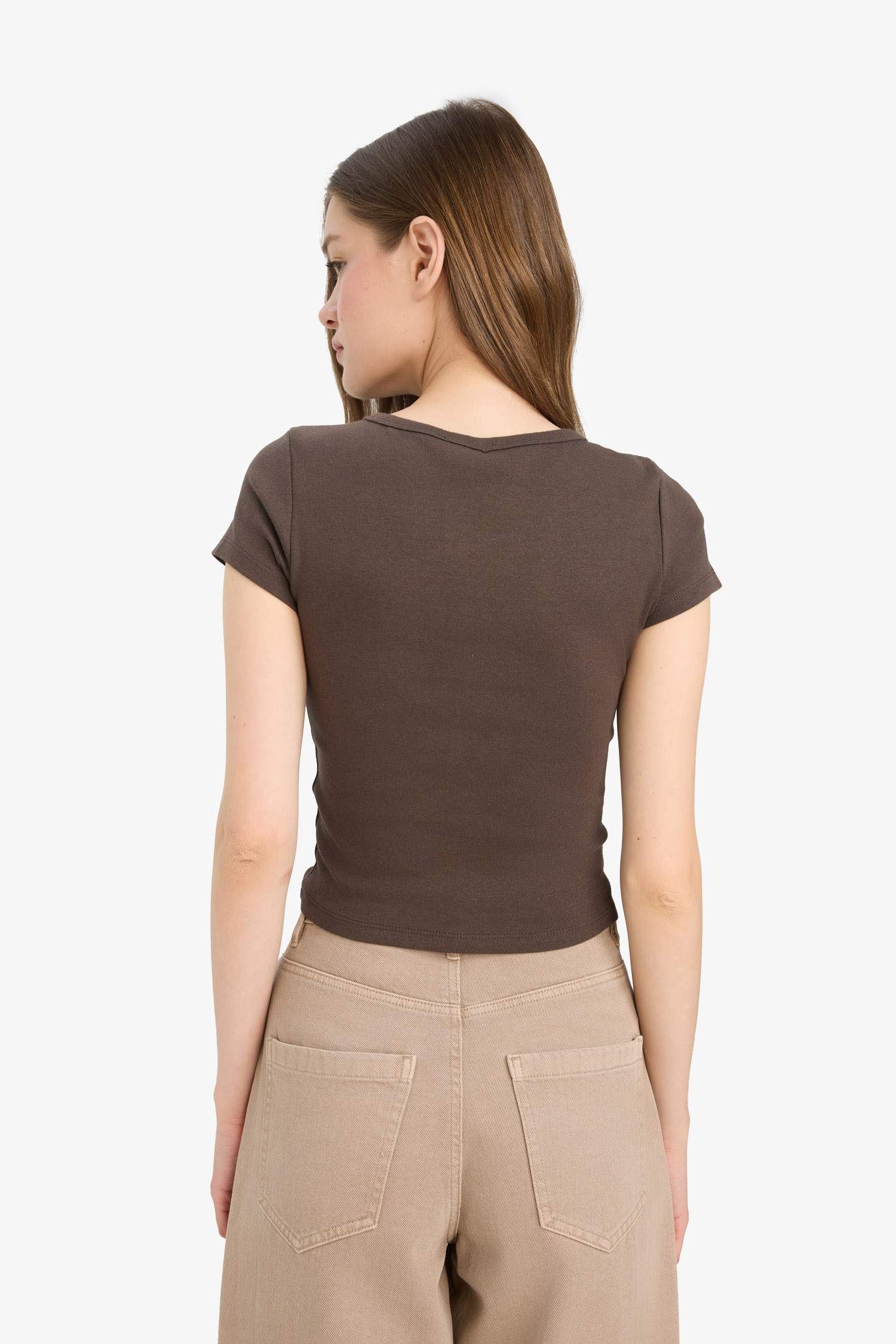 Coool Fitted Bisiklet Yaka Ribana Kısa Kollu Tişört