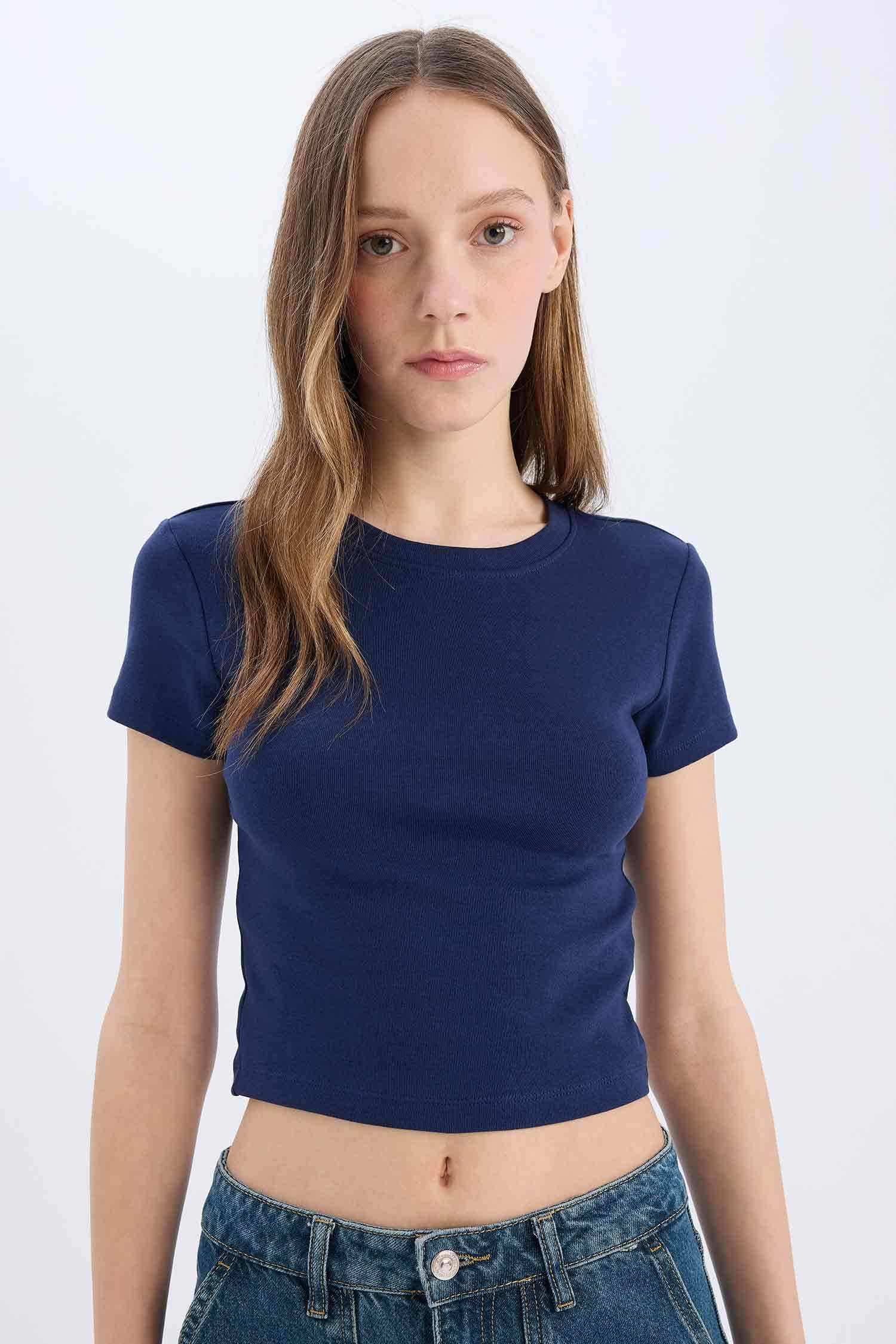 Coool Fitted Basic Düz Ribana Kısa Kollu Tişört