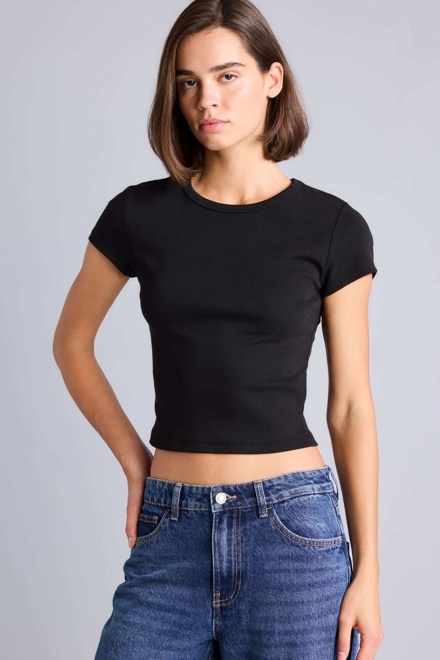 DeFacto Fitted Bisiklet Yaka Ribana Basic Tişört