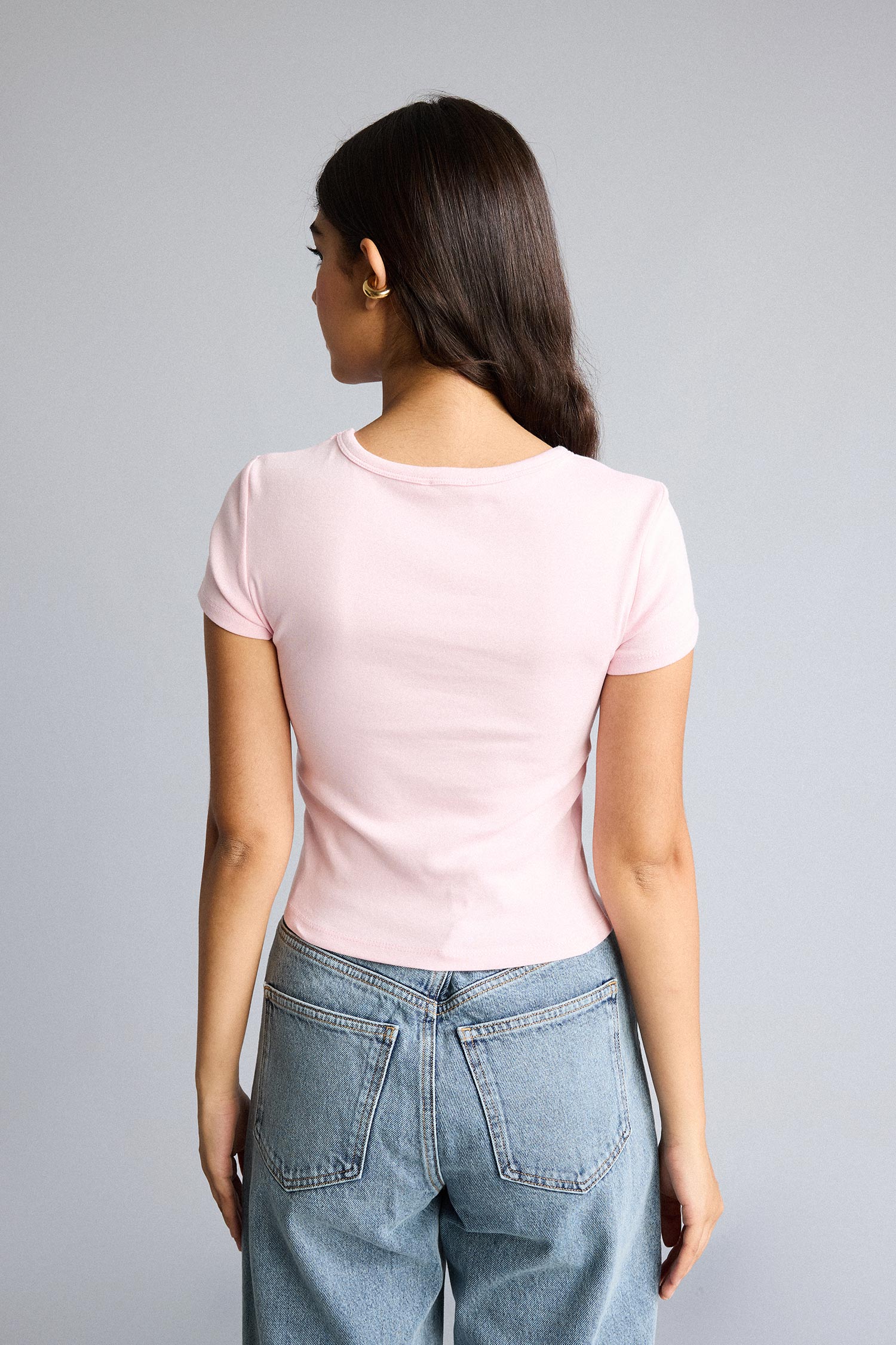 DeFacto Fitted Bisiklet Yaka Ribana Basic Tişört görsel 6