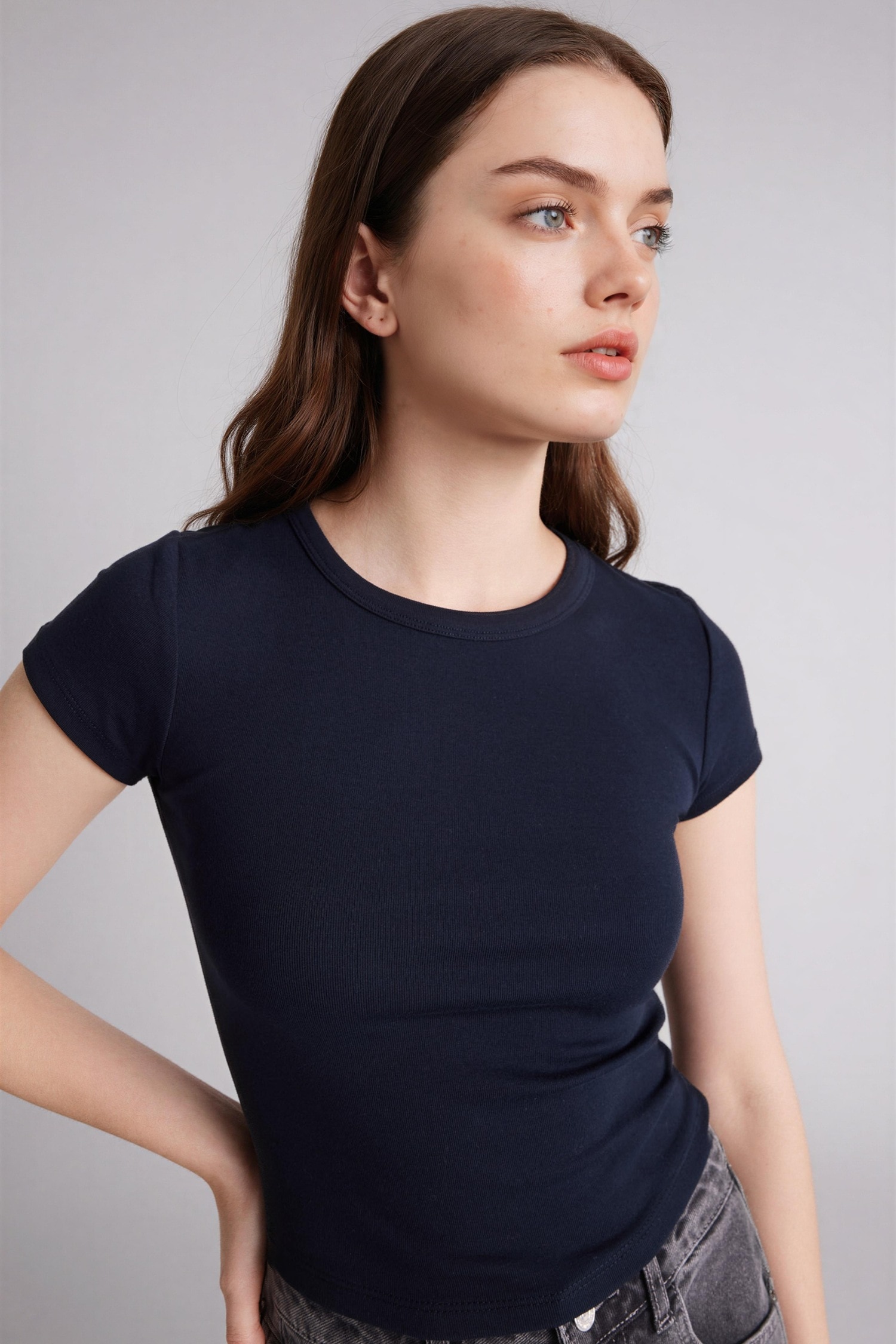 DeFacto Fitted Bisiklet Yaka Ribana Basic Tişört