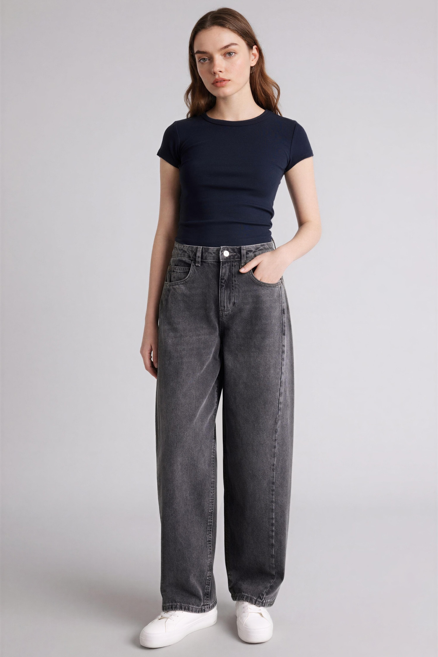 DeFacto Fitted Bisiklet Yaka Ribana Basic Tişört görsel 2