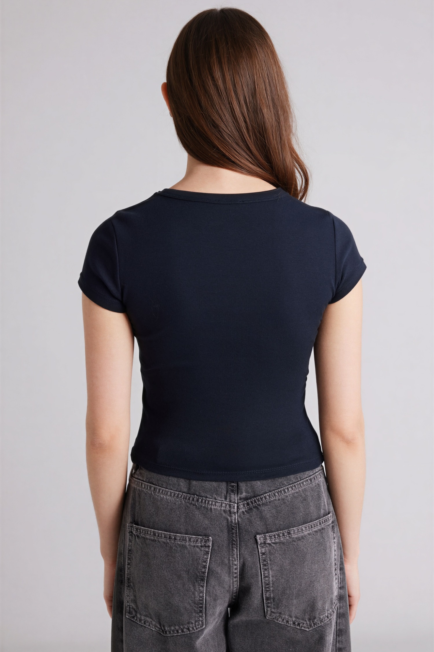 DeFacto Fitted Bisiklet Yaka Ribana Basic Tişört görsel 5