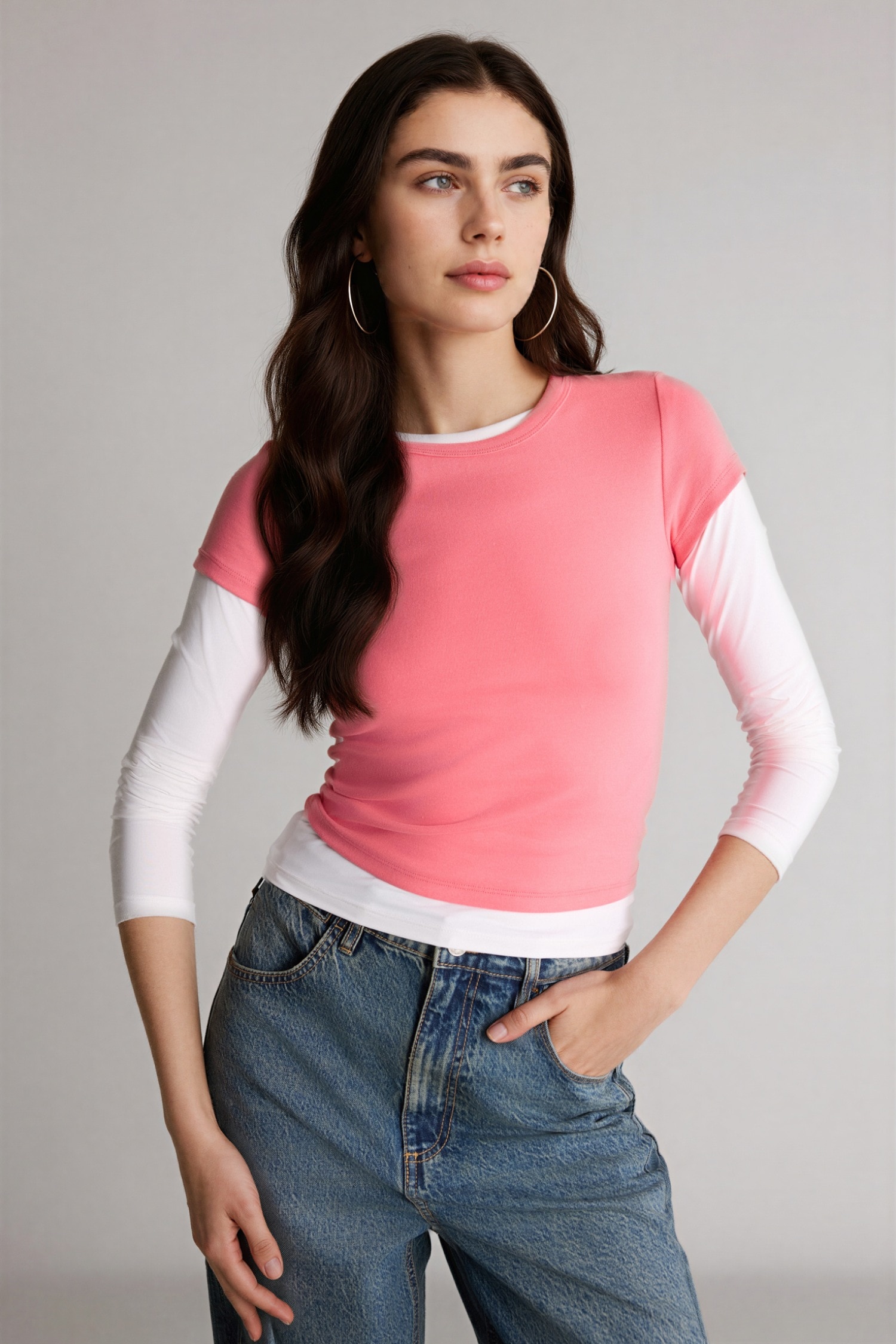 DeFacto Fitted Bisiklet Yaka Ribana Basic Tişört görsel 4