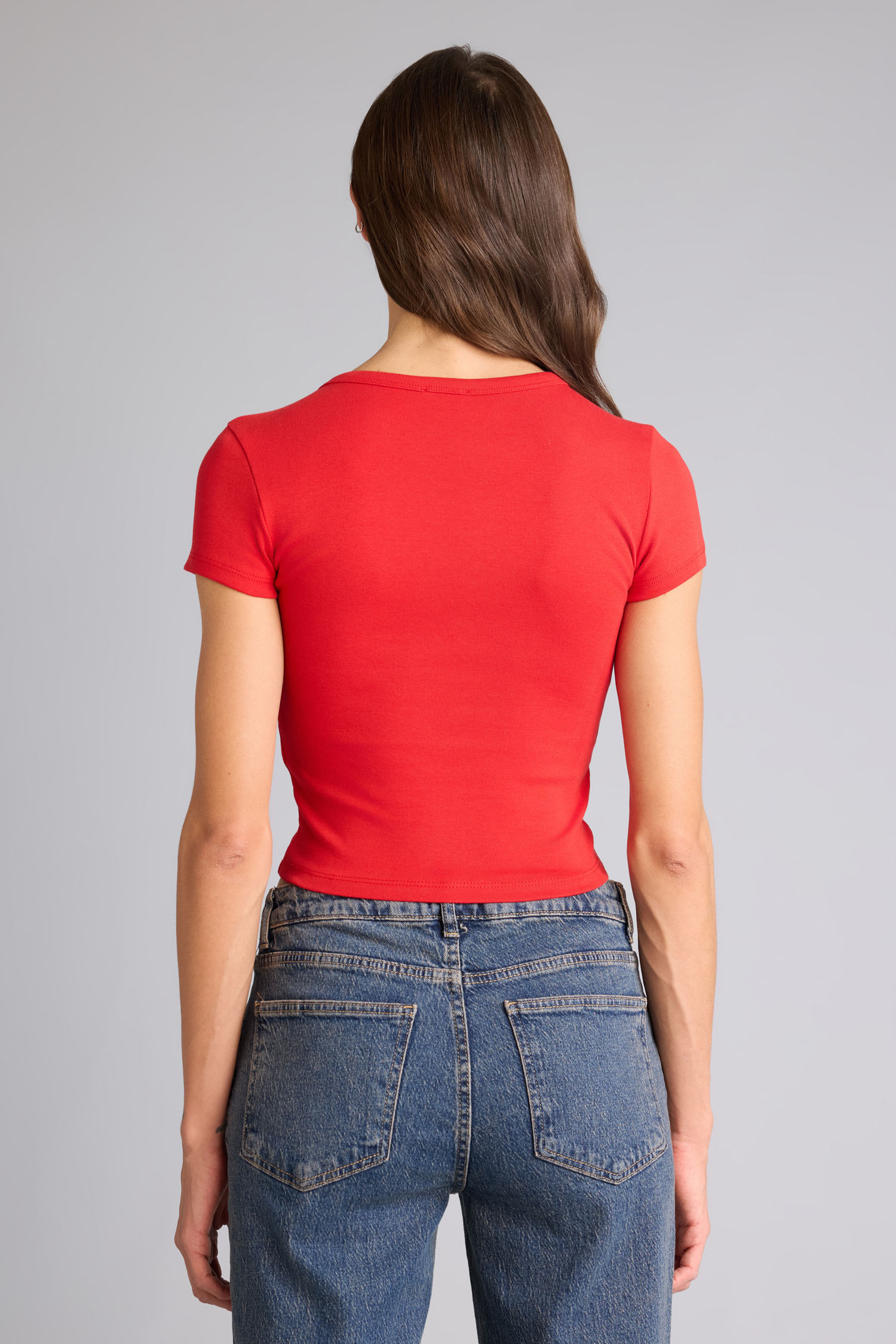 DeFacto Fitted Bisiklet Yaka Ribana Basic Tişört görsel 5