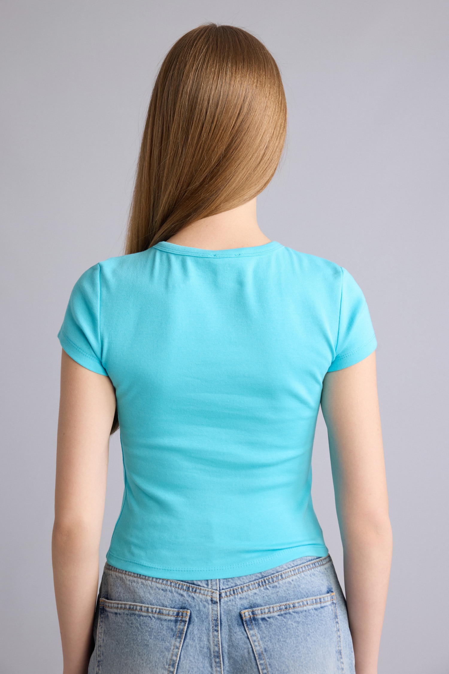 DeFacto Fitted Bisiklet Yaka Ribana Basic Tişört görsel 5