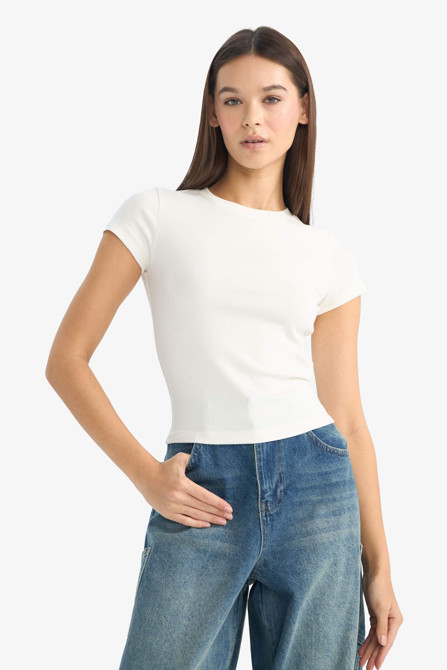 Футболка в рубчик Fitted с коротким рукавом