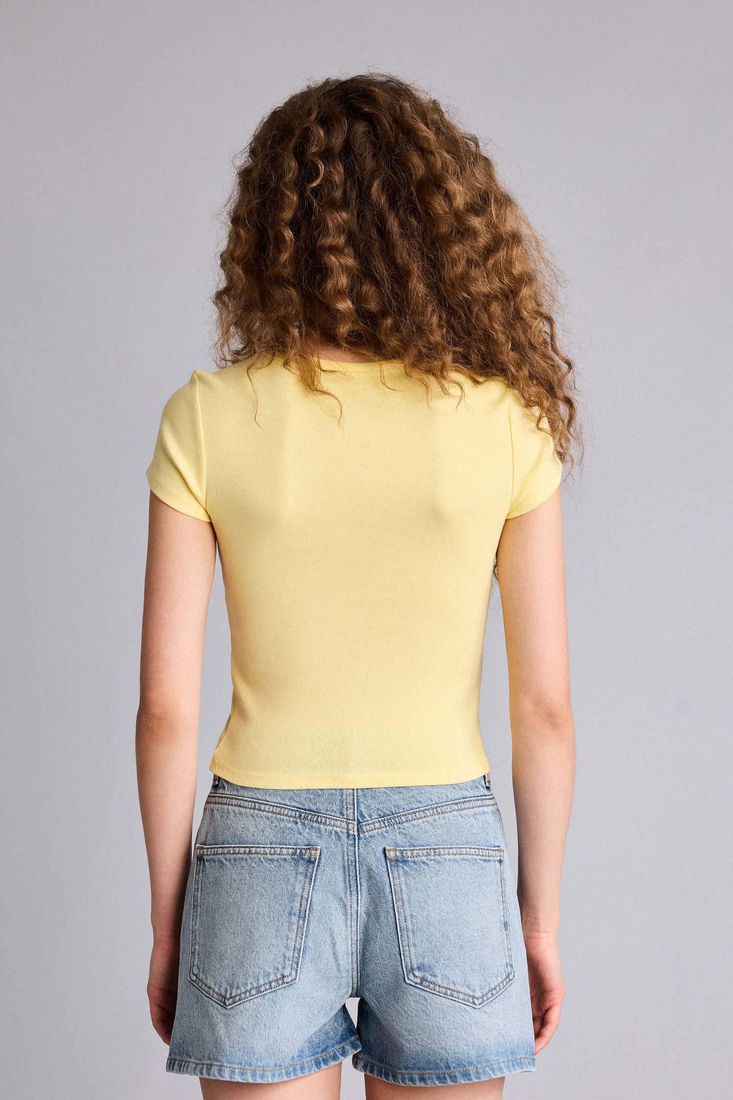 DeFacto Fitted Bisiklet Yaka Ribana Basic Tişört görsel 5