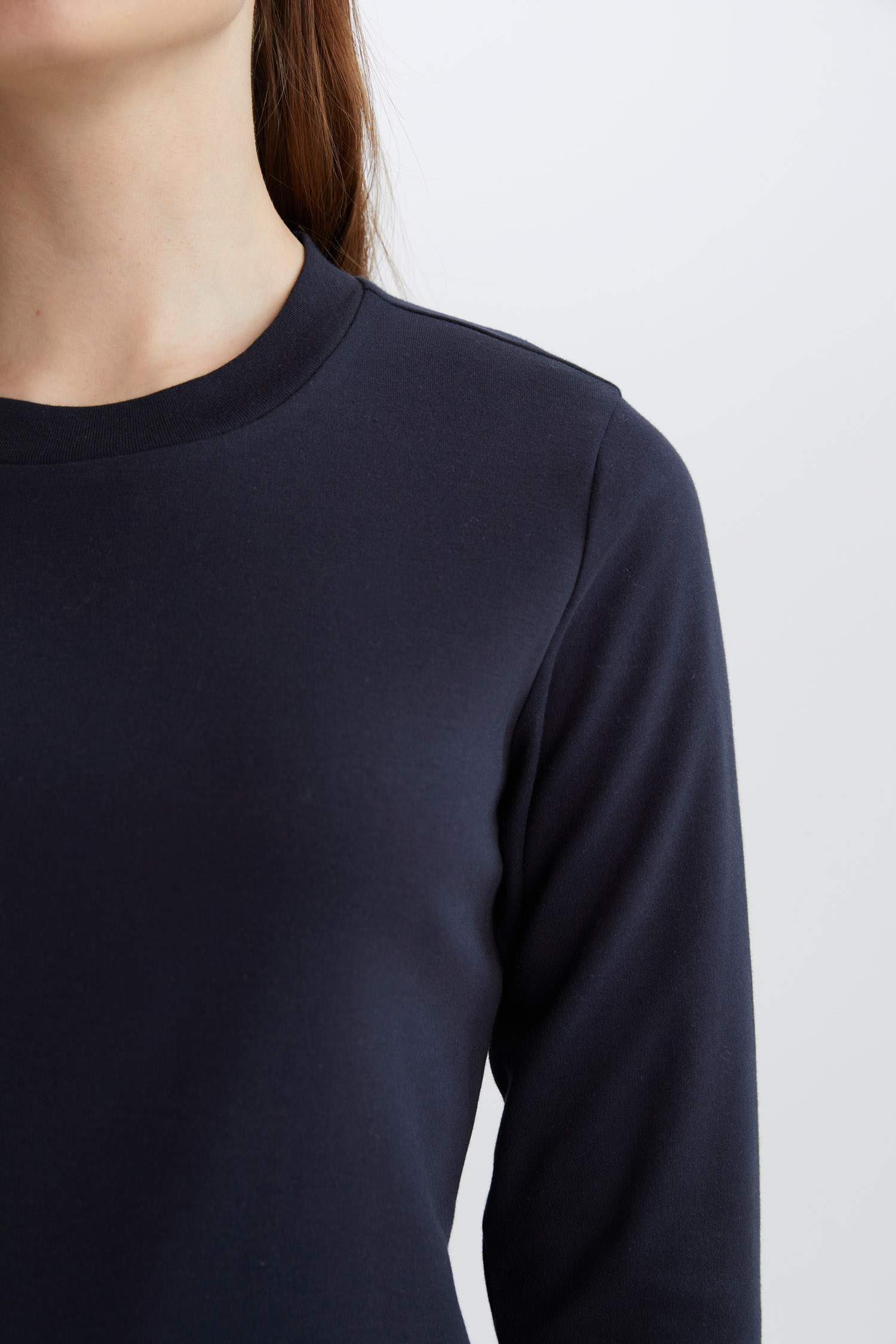 Regular Fit Bisiklet Yaka Basic Düz Pamuklu Uzun Kollu Tişört