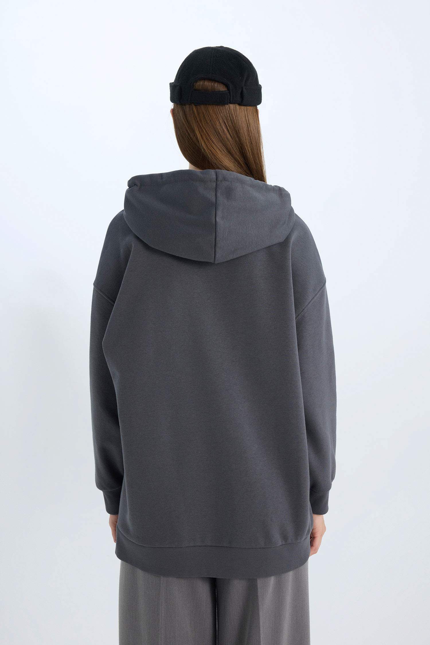 سويت تونيك قماش سميك مطبوع قصة عادية بغطاء للرأس ببطانة ناعمة