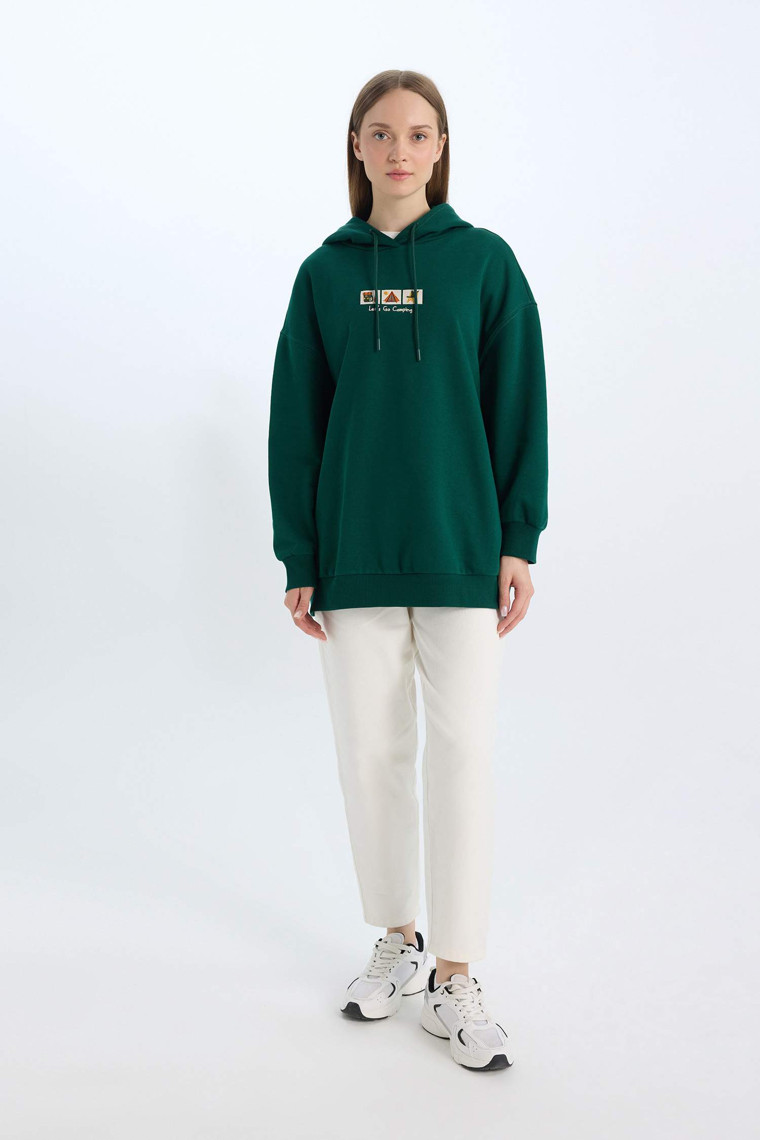 Relax Fit Baskılı Kapüşonlu İçi Yumuşak Tüylü Kalın Sweatshirt Tunik