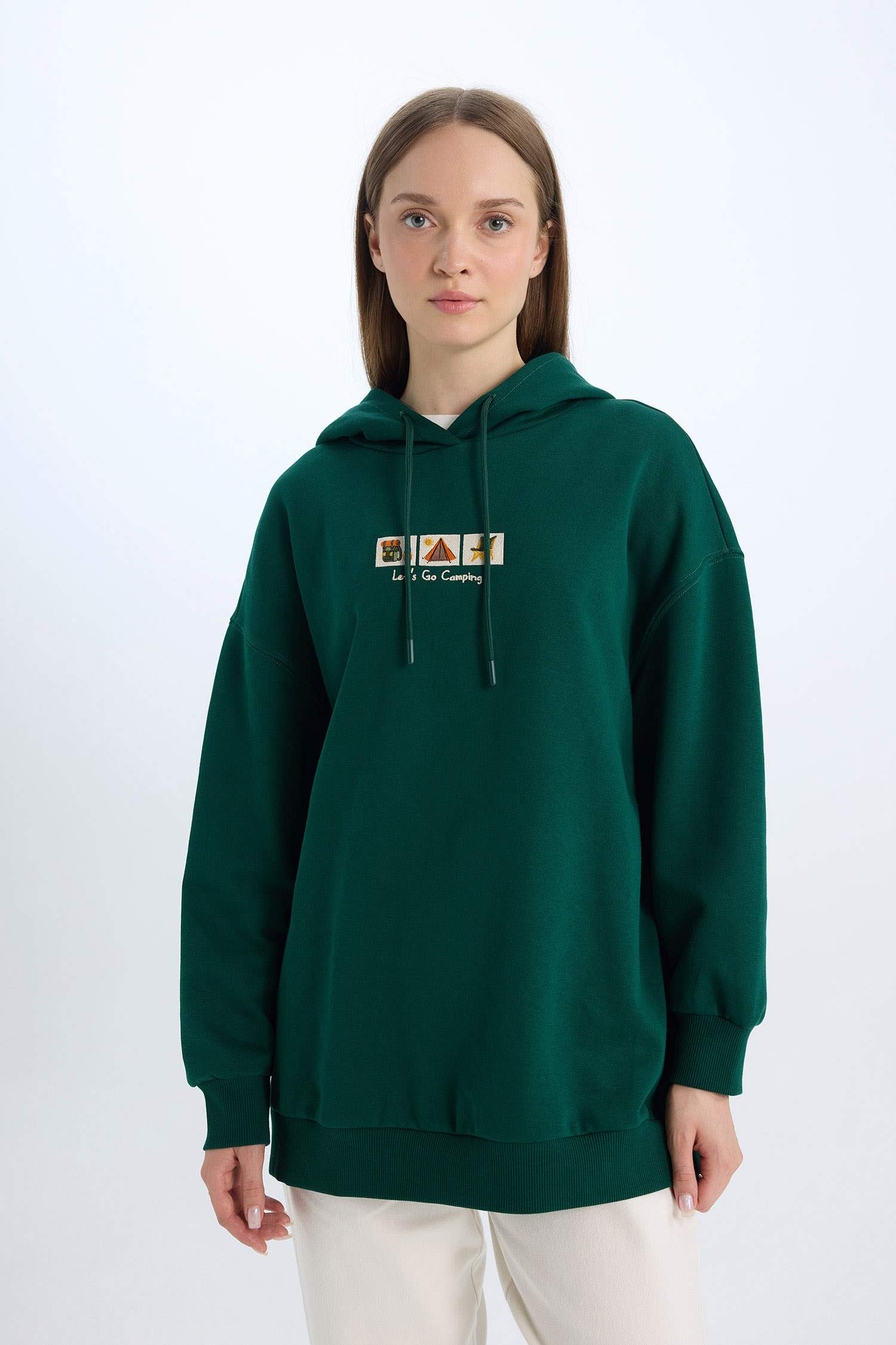 Relax Fit Baskılı Kapüşonlu İçi Yumuşak Tüylü Kalın Sweatshirt Tunik