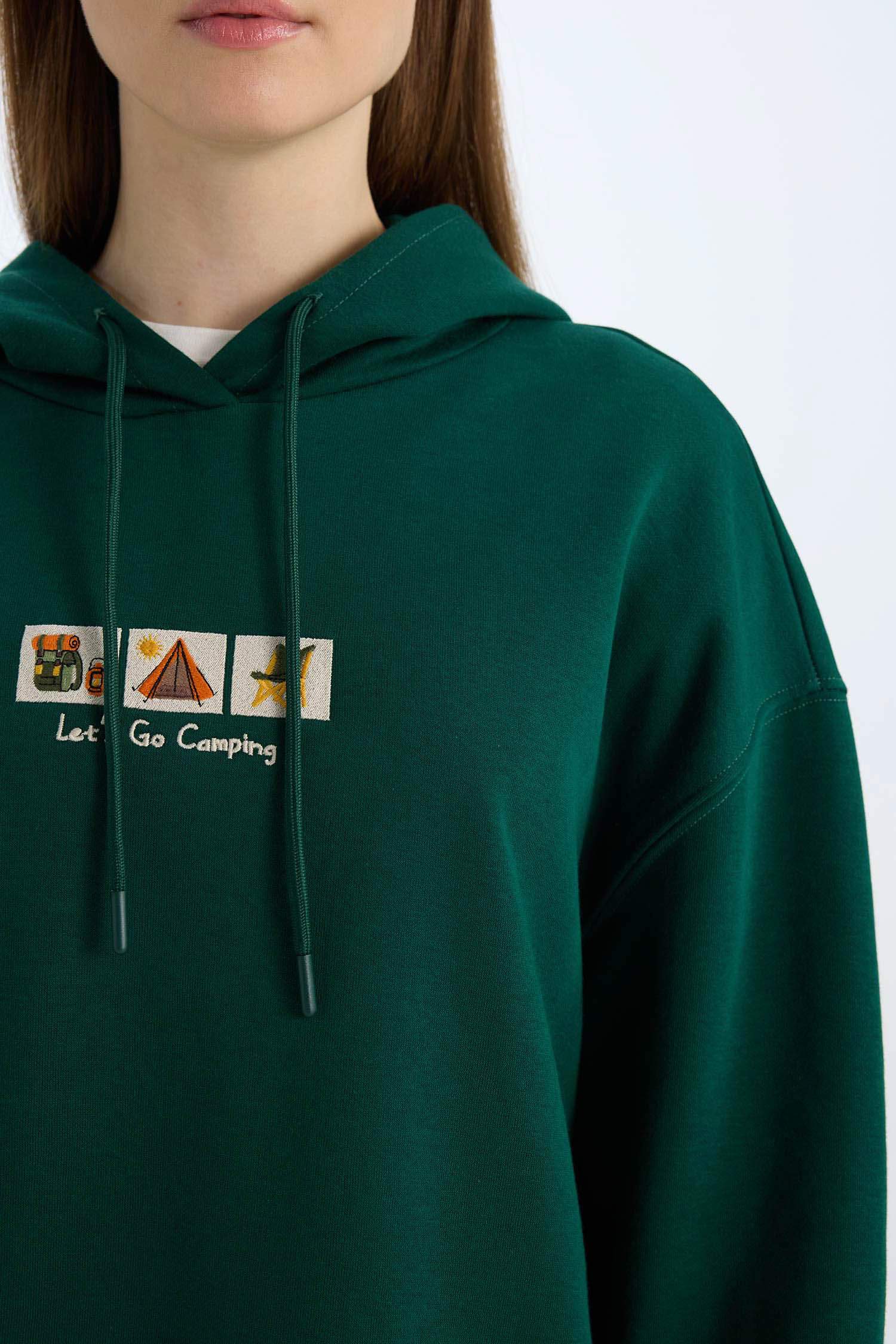 Relax Fit Baskılı Kapüşonlu İçi Yumuşak Tüylü Kalın Sweatshirt Tunik