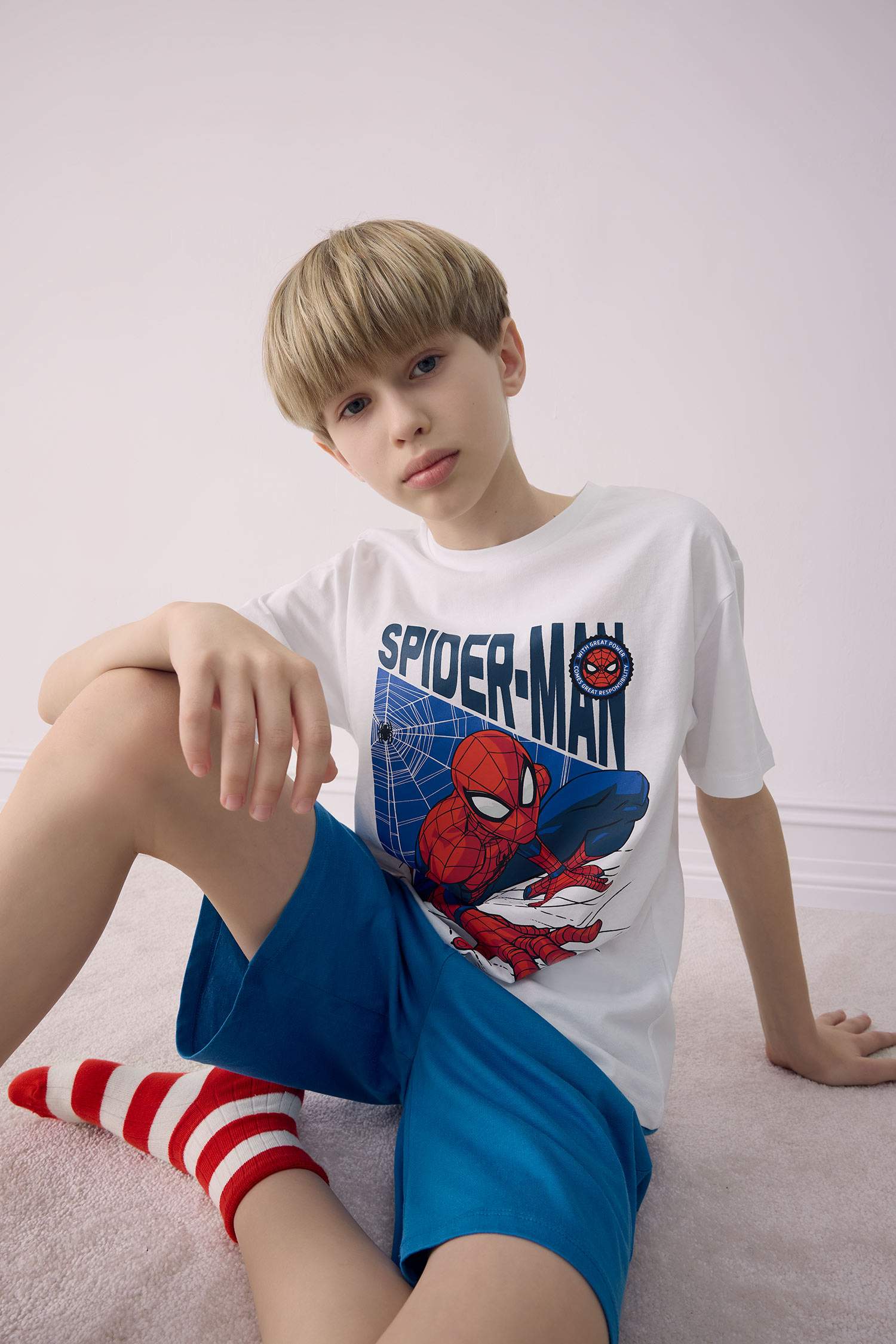 Erkek Çocuk Marvel Spiderman Pijama Takımı Kısa Kollu Üst Şort