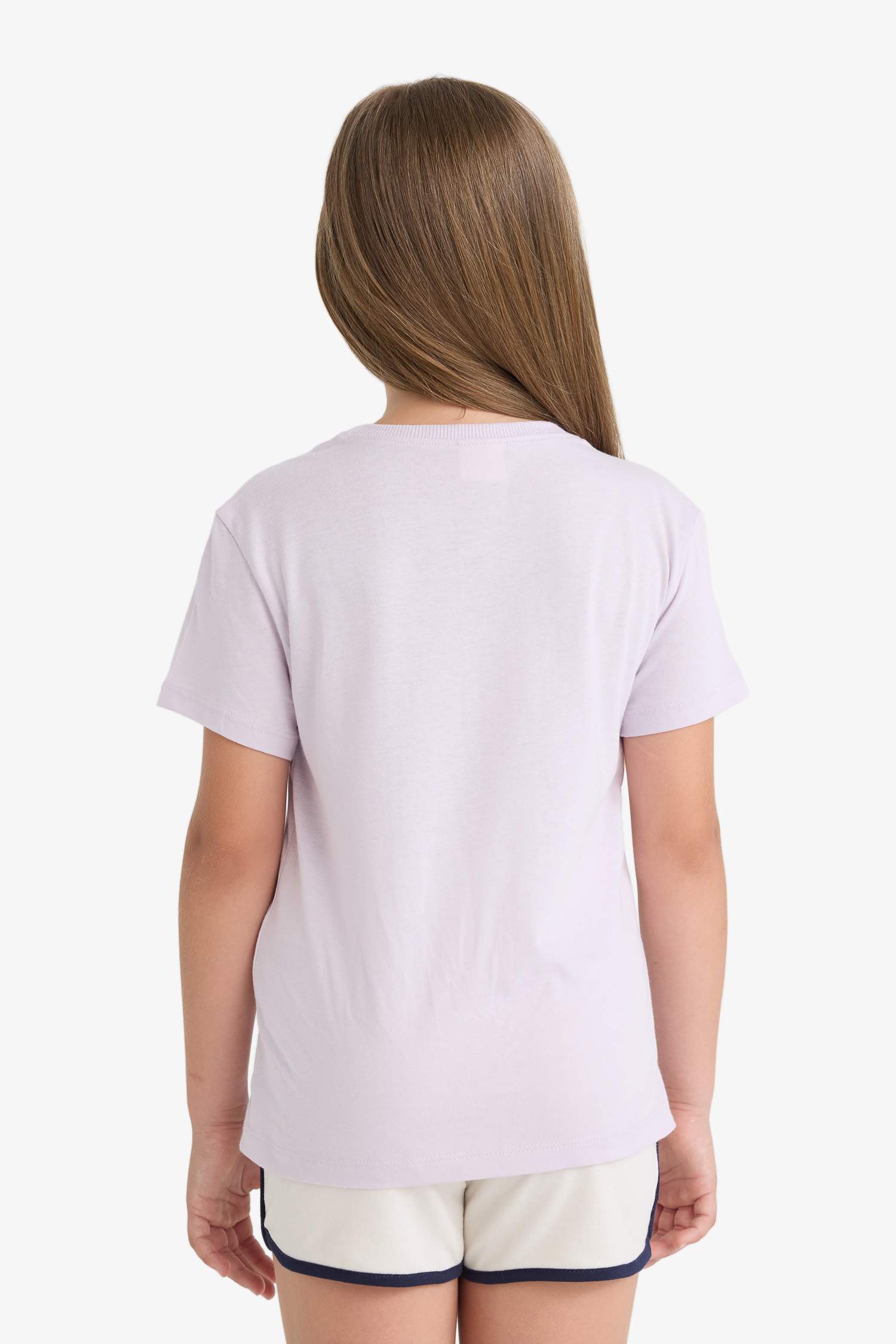 Kız Çocuk Bisiklet Yaka Baskılı Kısa Kollu Tişört