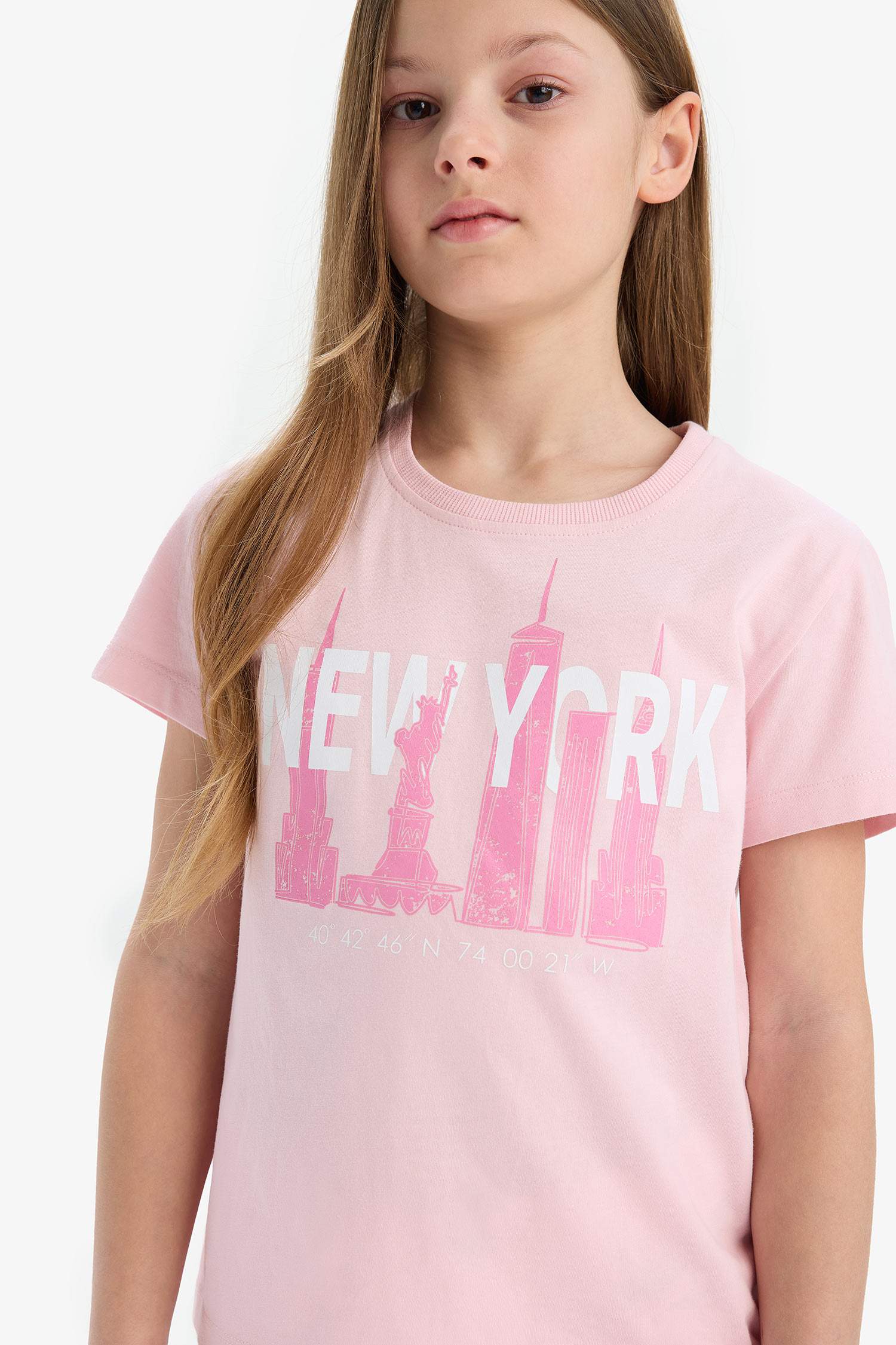 T-shirt imprimé à col rond et manches courtes pour fille