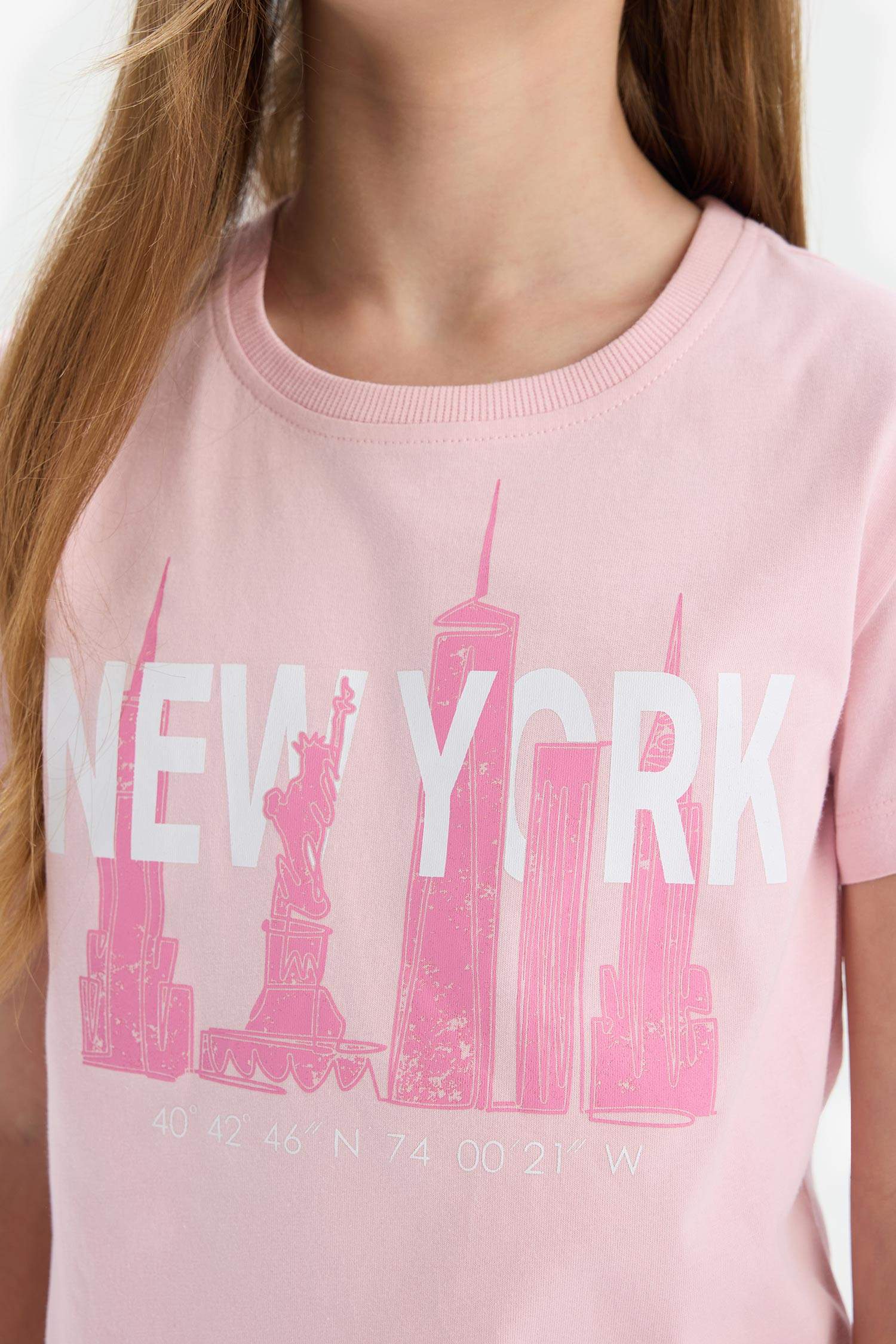 T-shirt imprimé à col rond et manches courtes pour fille