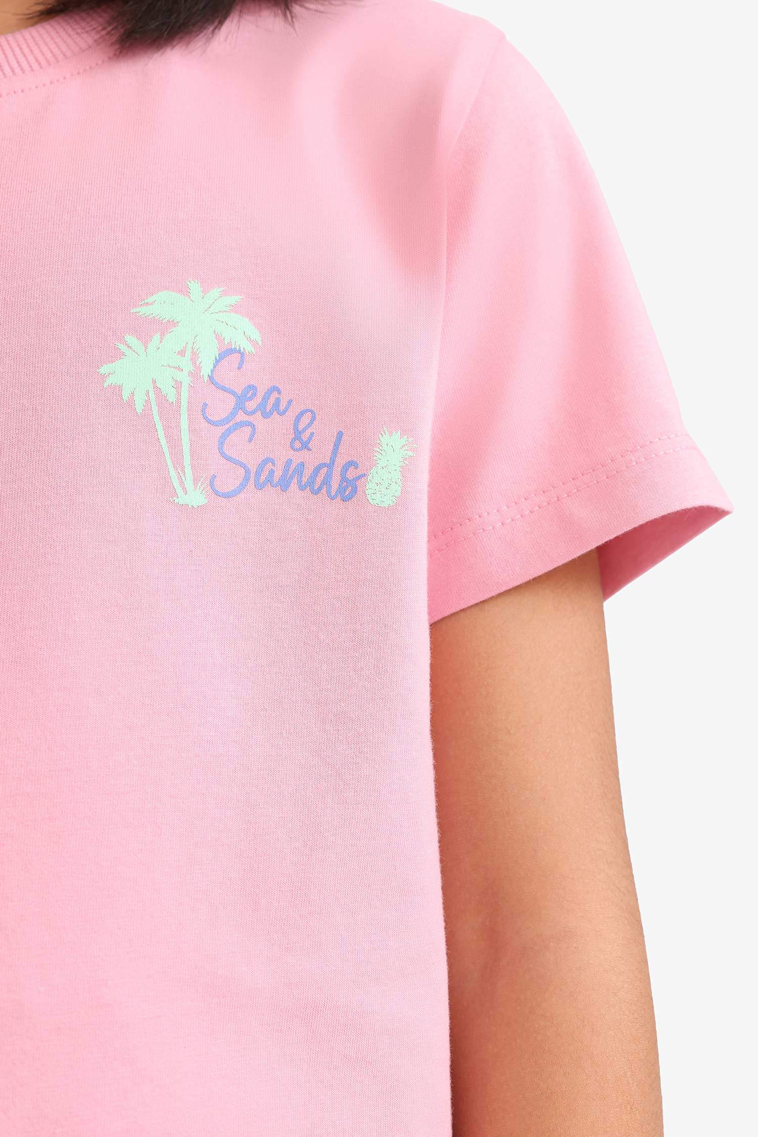 Kız Çocuk Bisiklet Yaka Baskılı Kısa Kollu Tişört