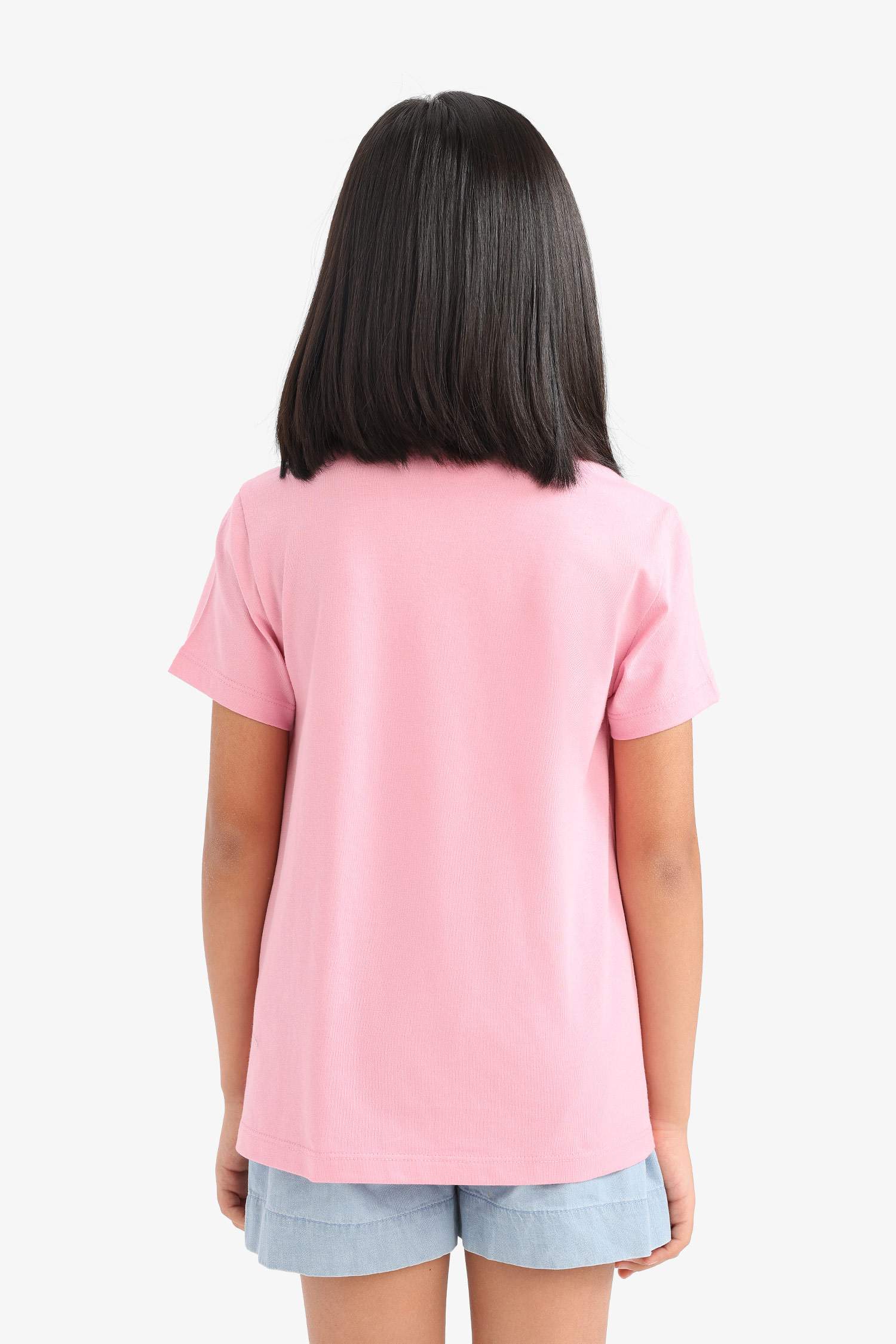 Kız Çocuk Bisiklet Yaka Baskılı Kısa Kollu Tişört