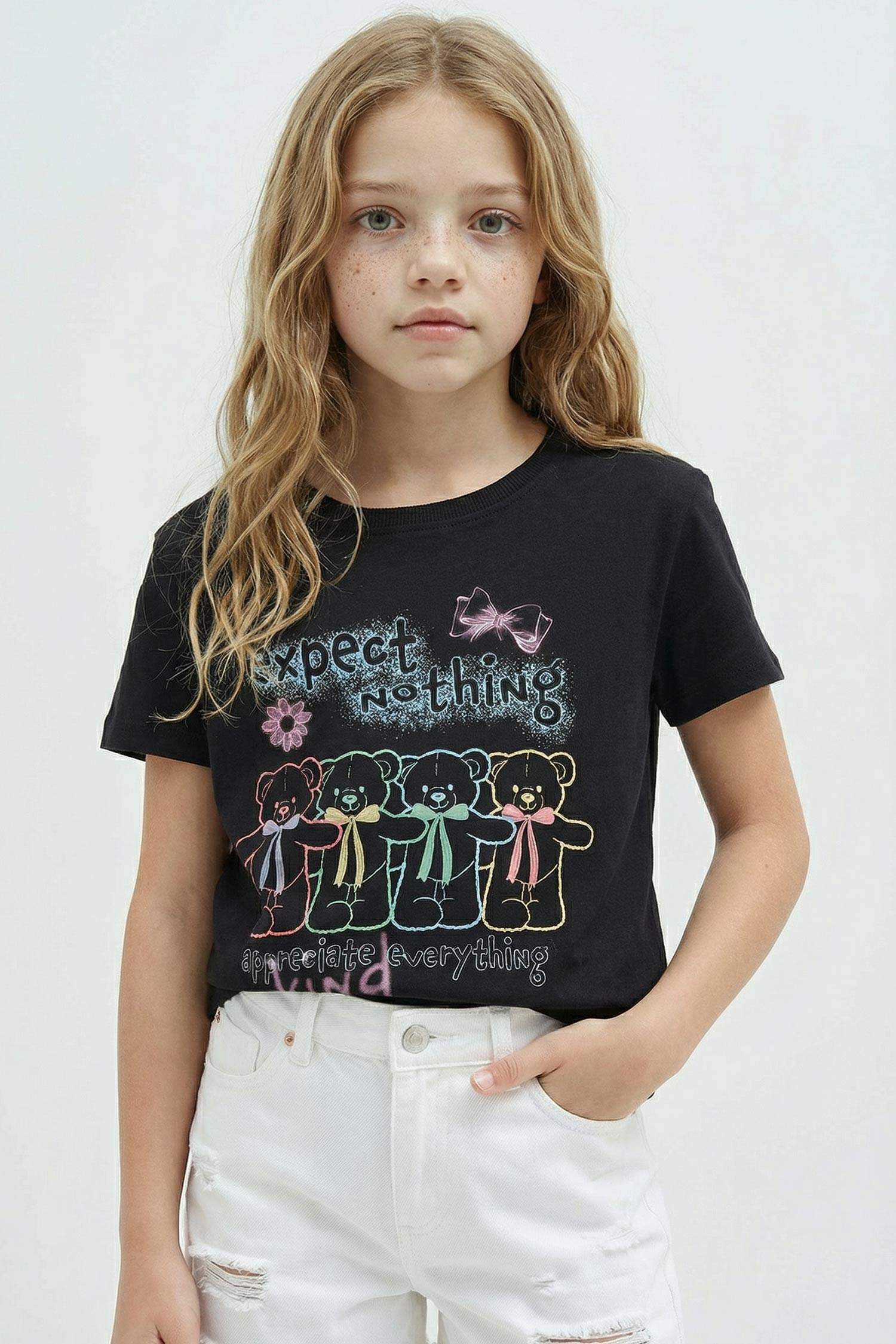 Girl Regular Fit Crew Neck Anime Print T-Shirt