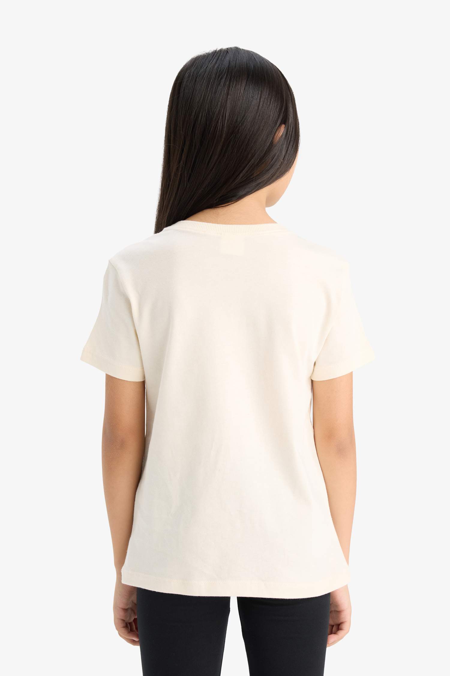 Kız Çocuk Bisiklet Yaka Anime Baskılı Kısa Kollu Tişört