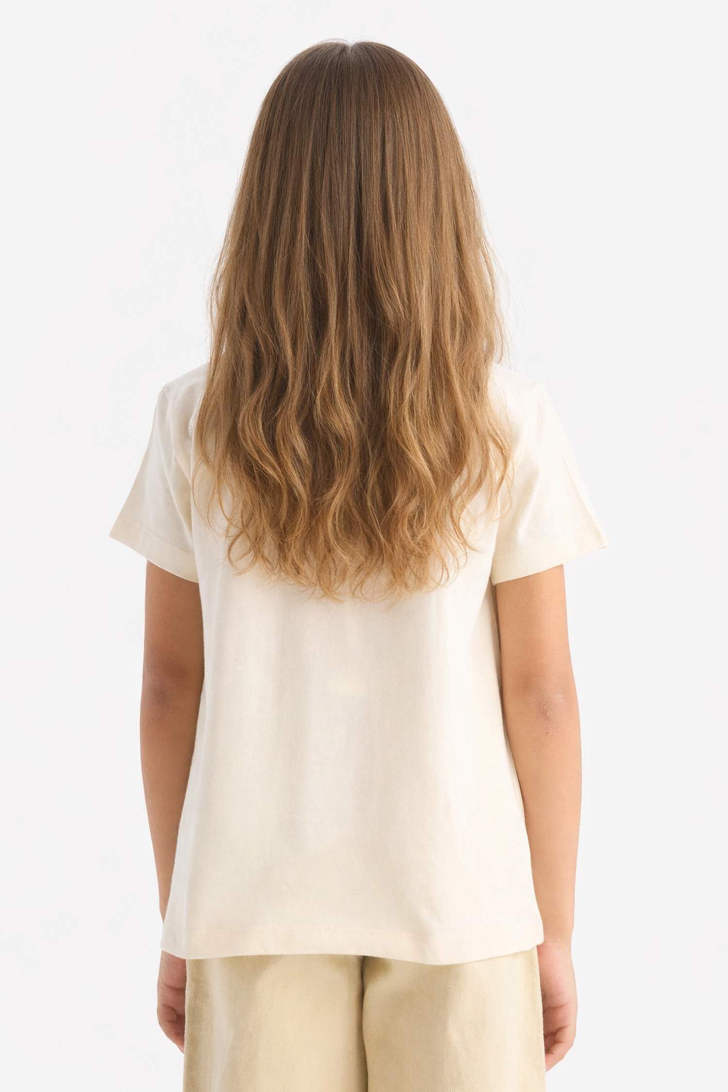 Bisiklet Yaka Baskılı Kısa Kollu Tişört Kız Çocuk