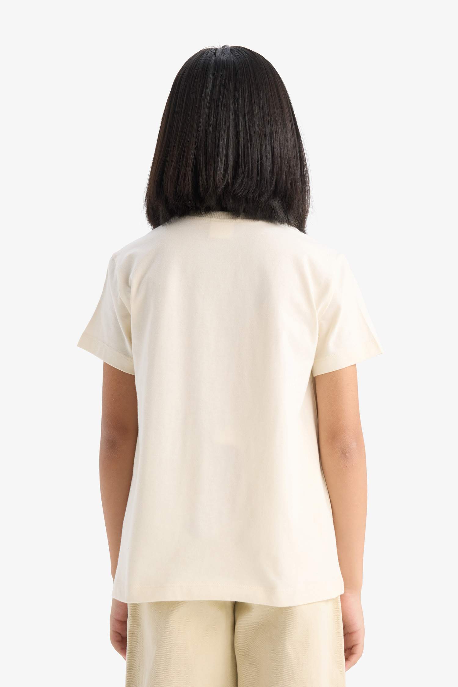 Kız Çocuk Bisiklet Yaka Baskılı Kısa Kollu Tişört