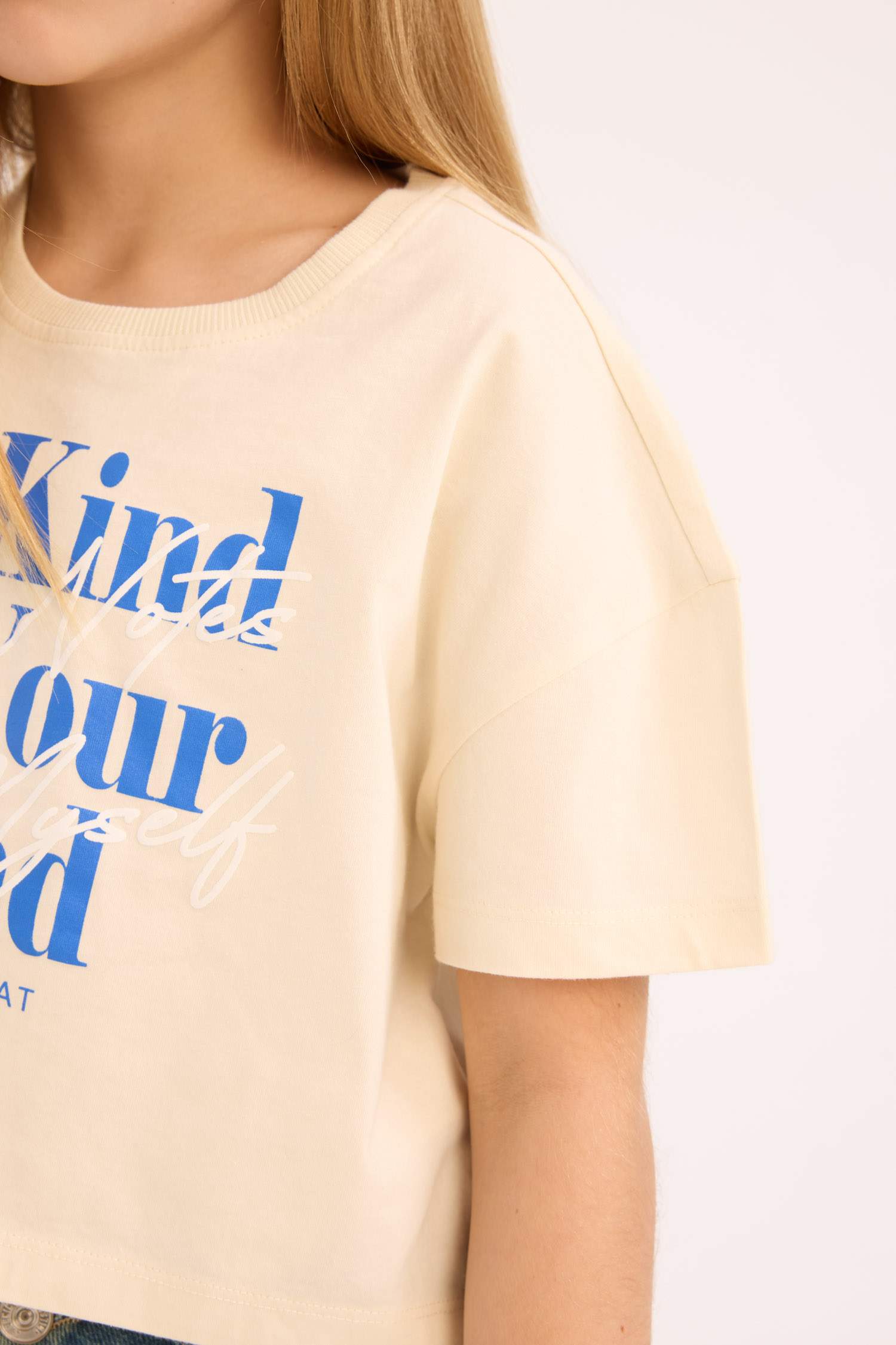 Kız Çocuk Bisiklet Yaka Baskılı Kısa Kollu Tişört