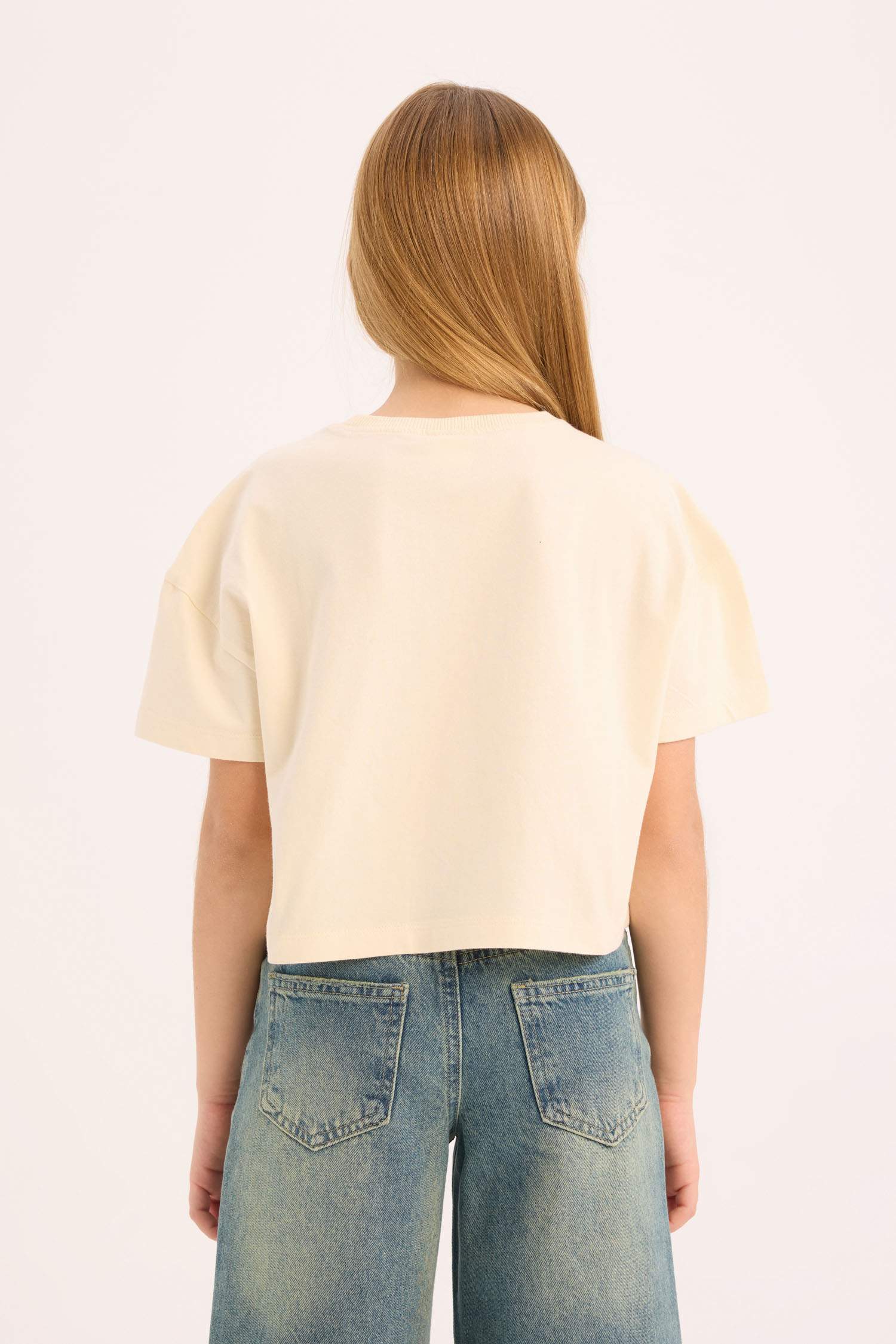 Kız Çocuk Bisiklet Yaka Baskılı Kısa Kollu Tişört