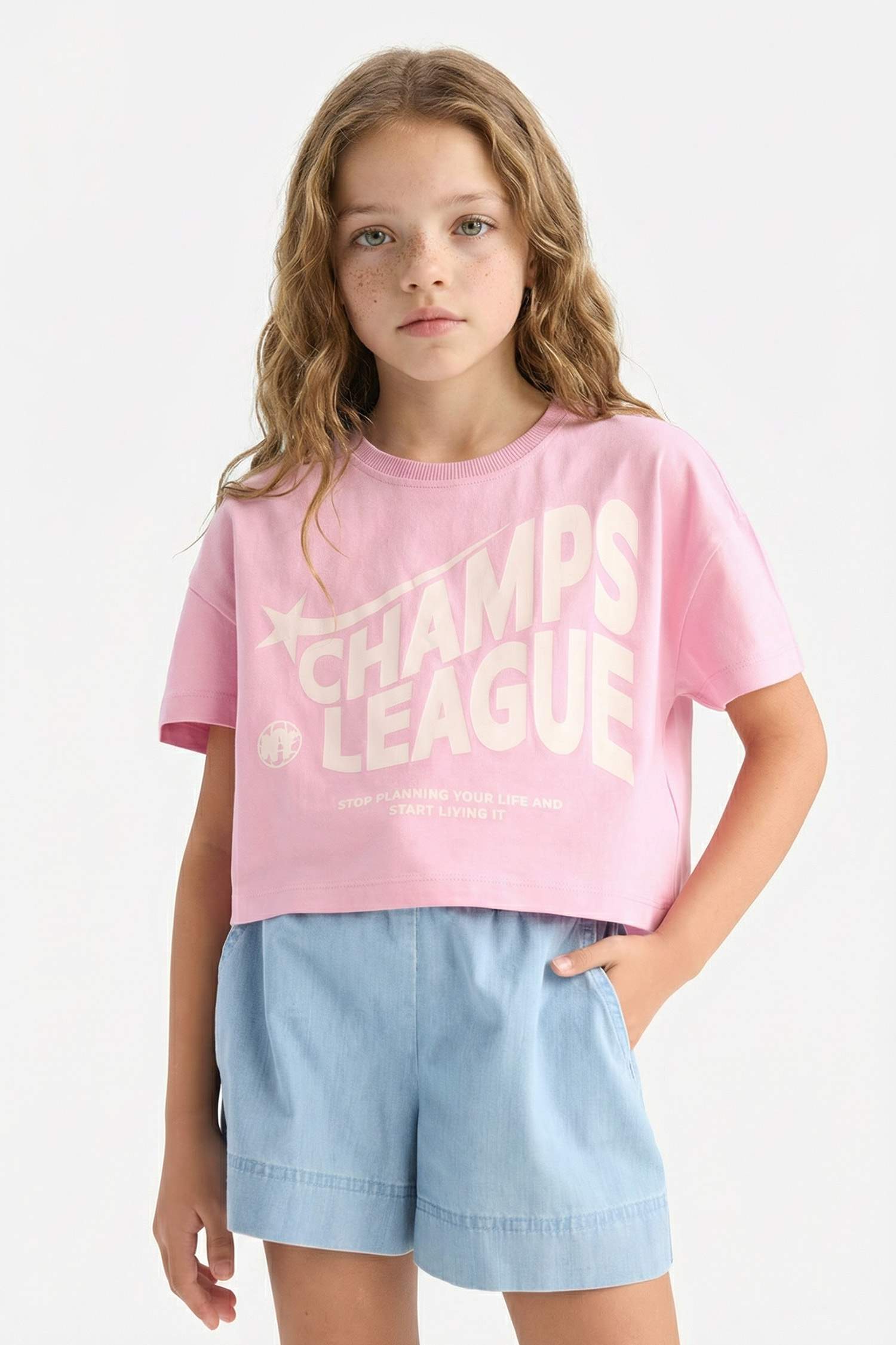 Girl Crew Neck Printed Short Sleeve T-Shirt